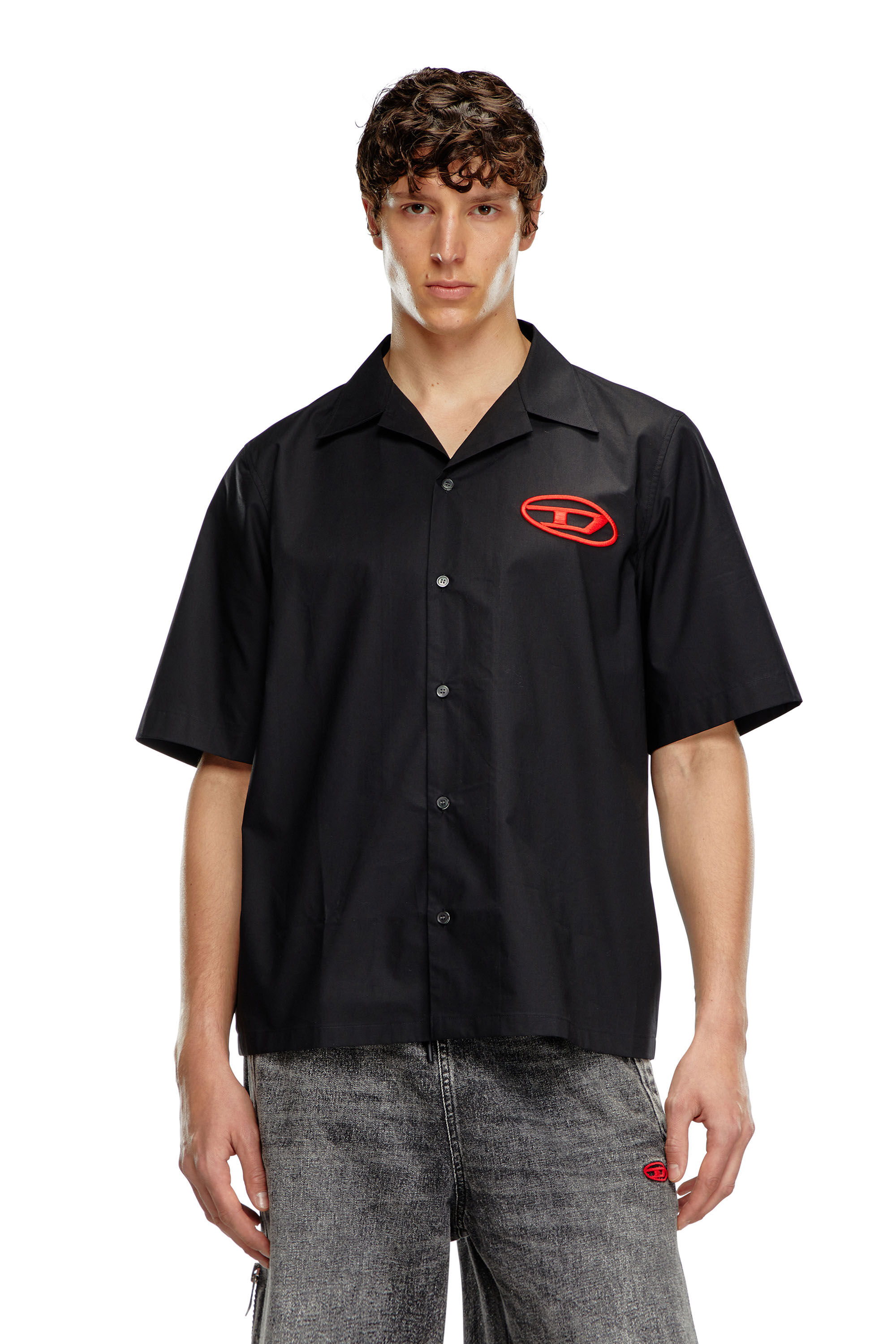 Men's Bowling shirt with logo embroidery | Black | Diesel