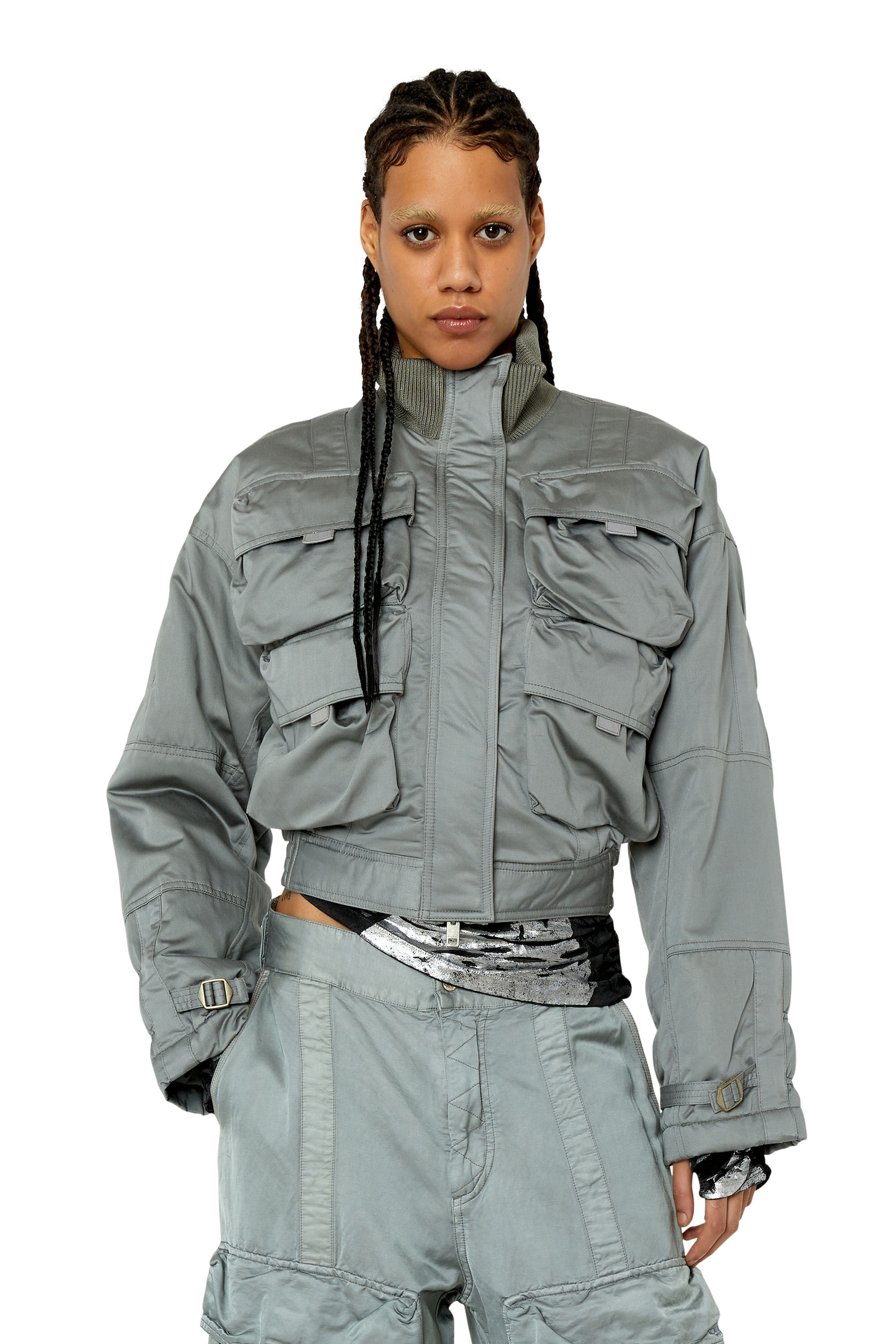 Diesel - G-MILA, Veste utilitaire en satin flammé Femme in Gris - 3