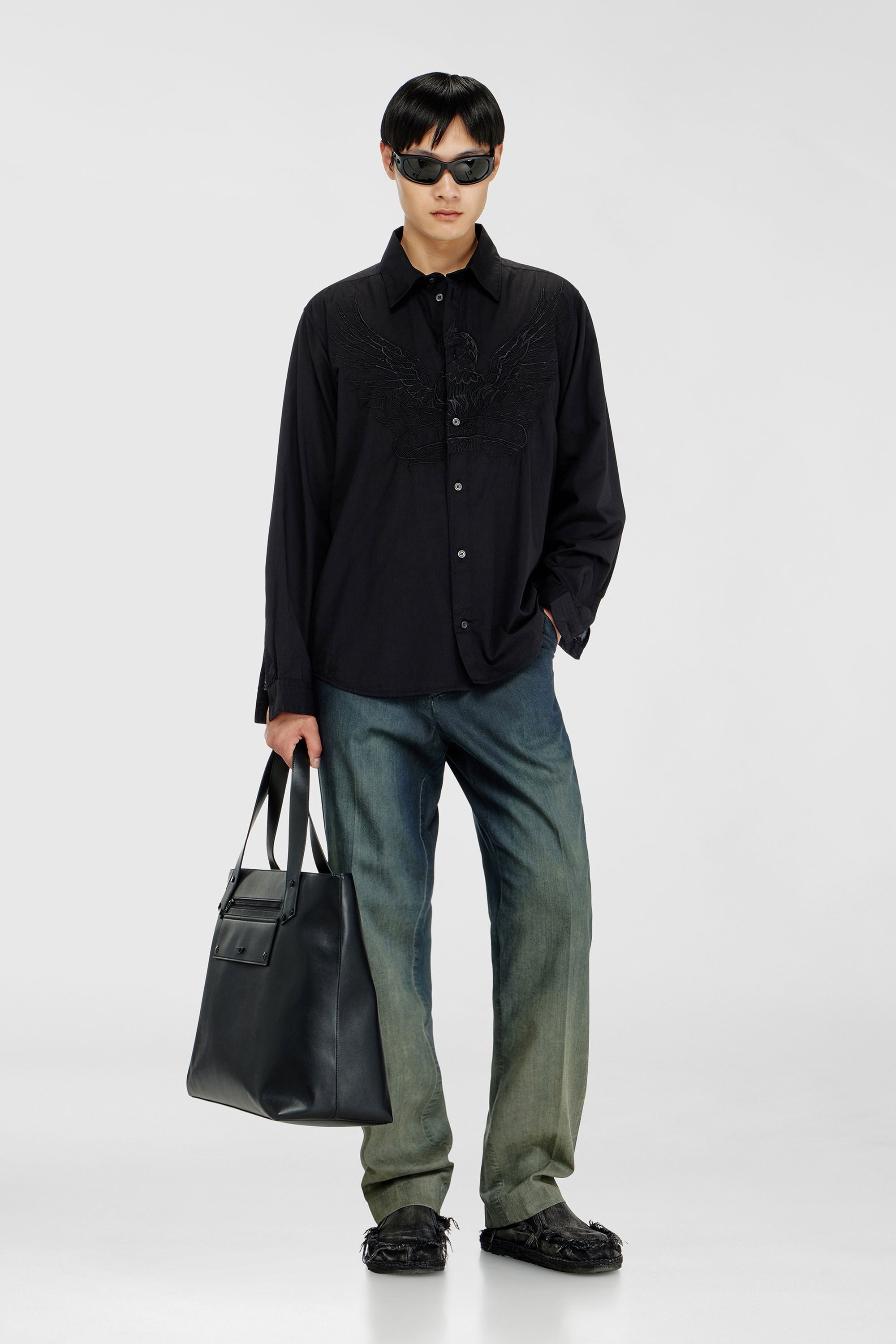 Diesel - S-SIMPLY-A-JMCK, Man's Cotton-cupro shirt with embroidered patch in Black - 1