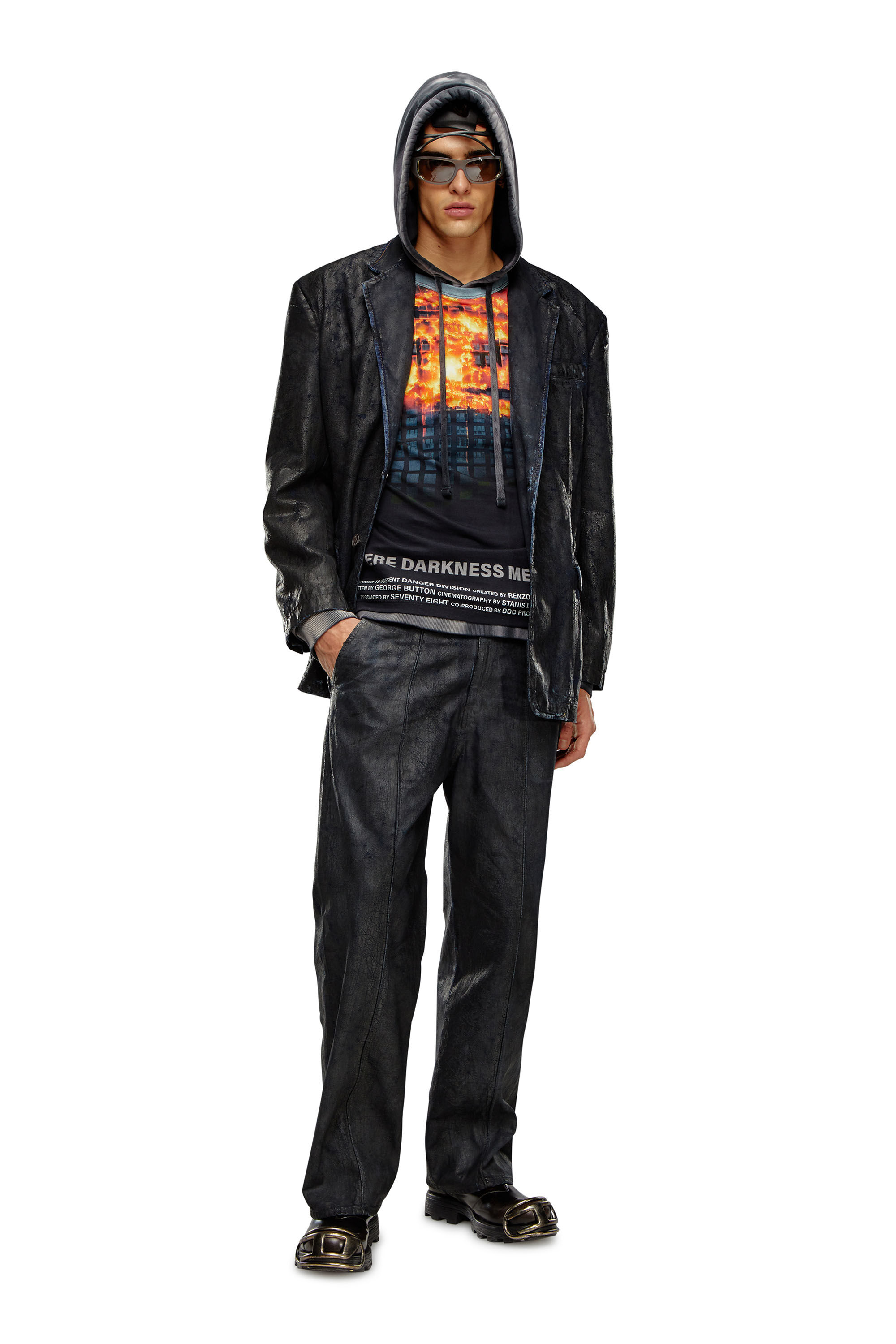 Men's Denim blazer with craquelé coating | Black | Diesel