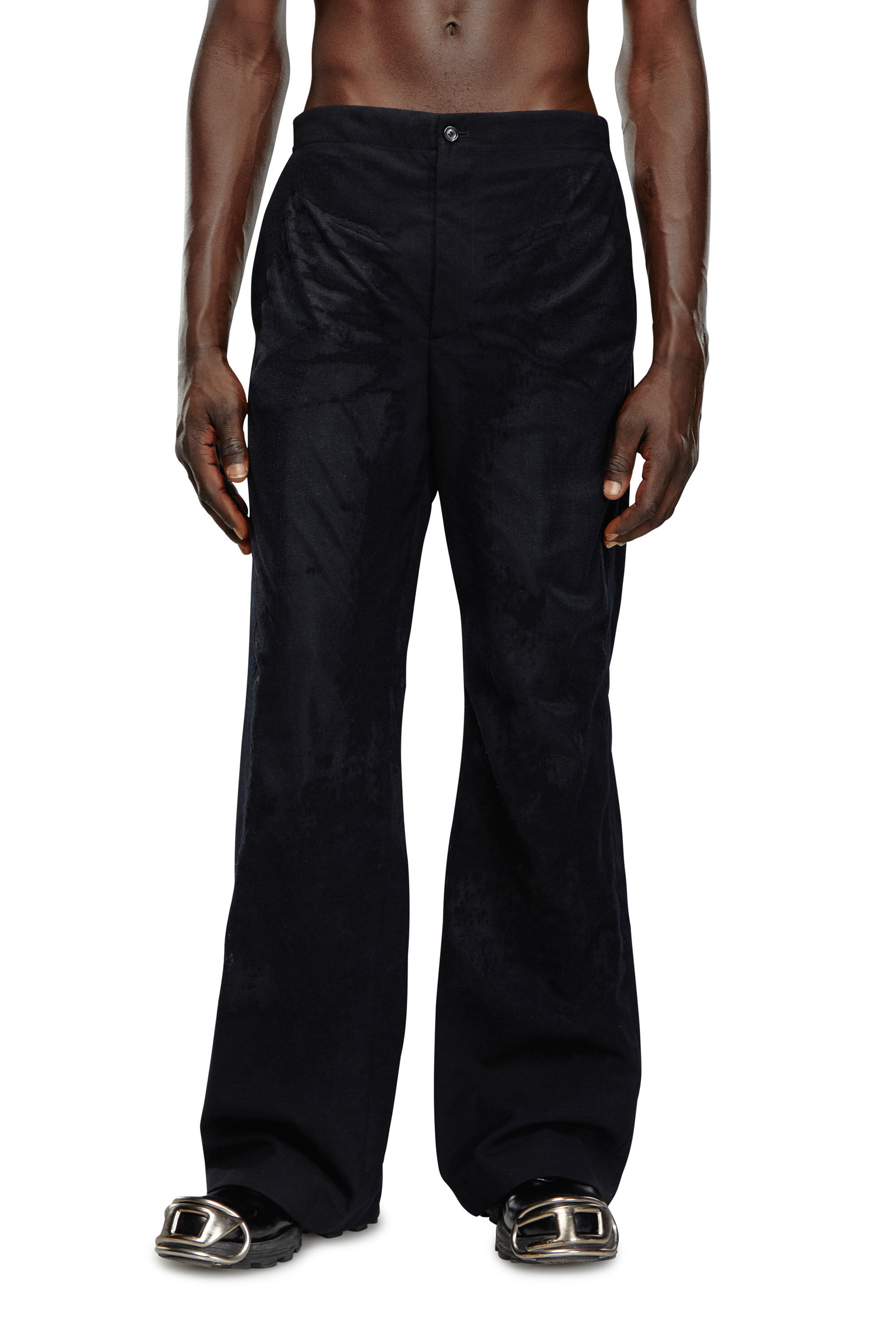 Diesel - P-STANLY-A, Male's Pants in burn-out cool wool in Black - 3