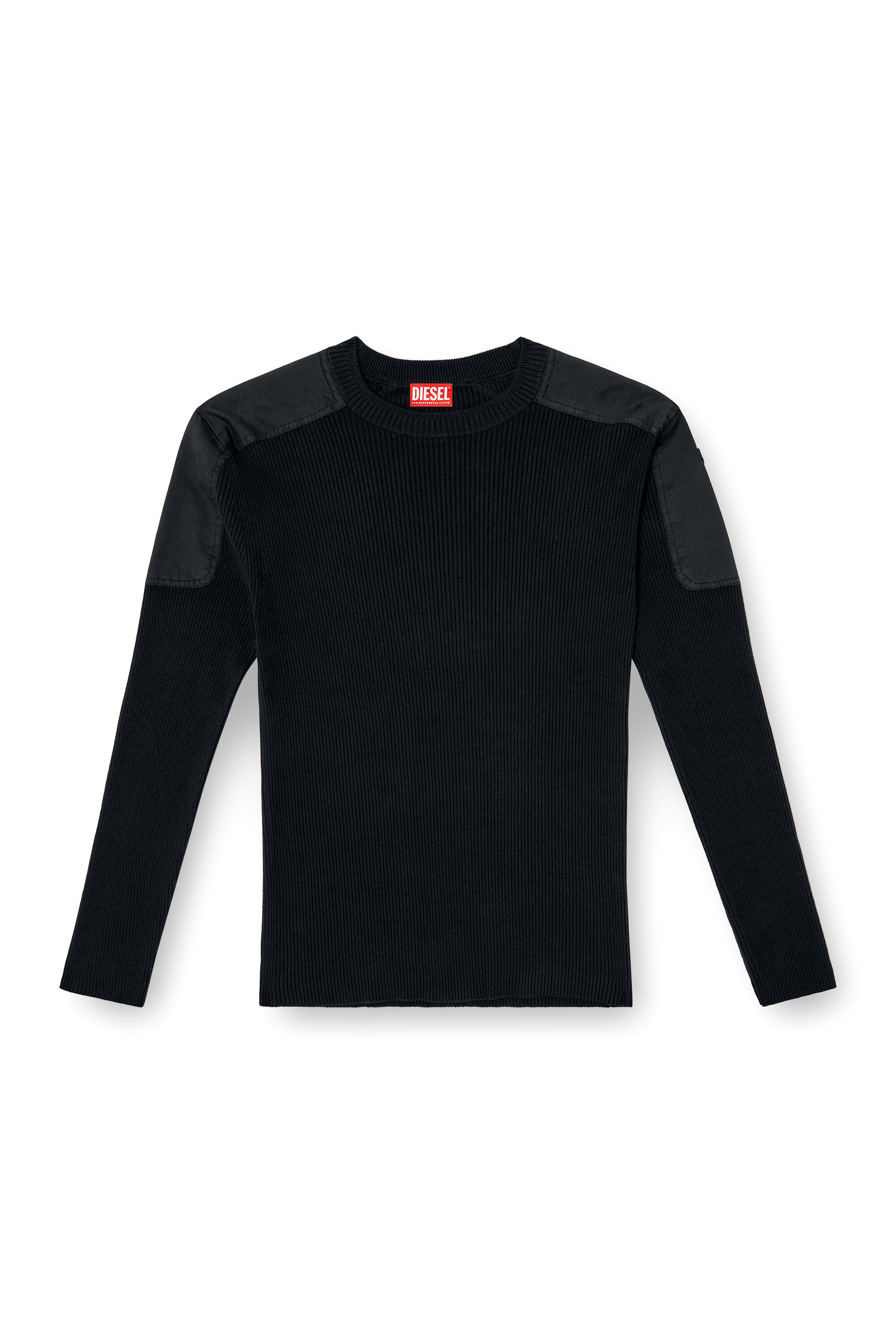 Diesel - K-MARTIN, Pull côtelé avec empiècements aux épaules Homme in Noir - 2