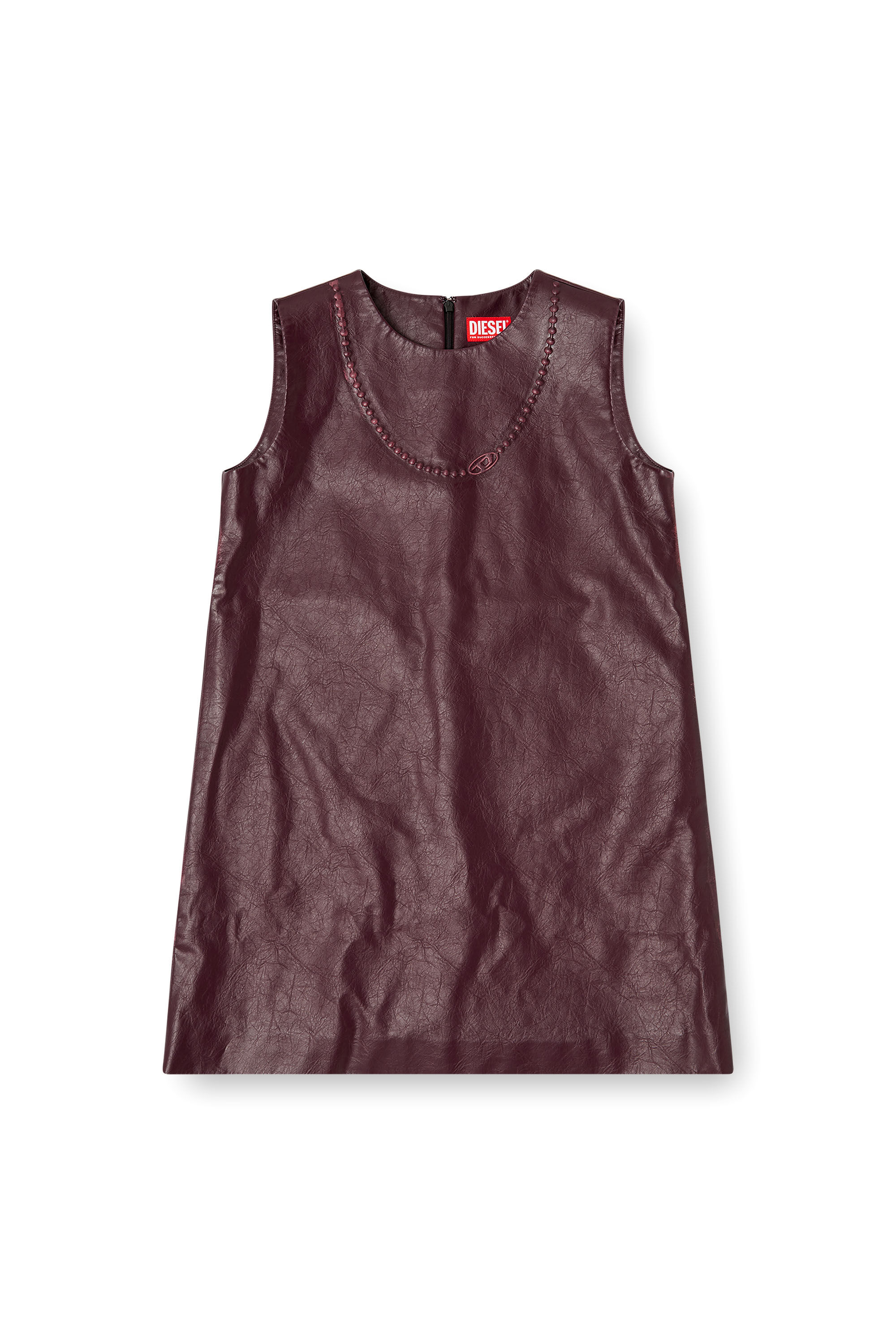 Women's Burgundy sleeveless mini dress in coated fabric | Red | Diesel