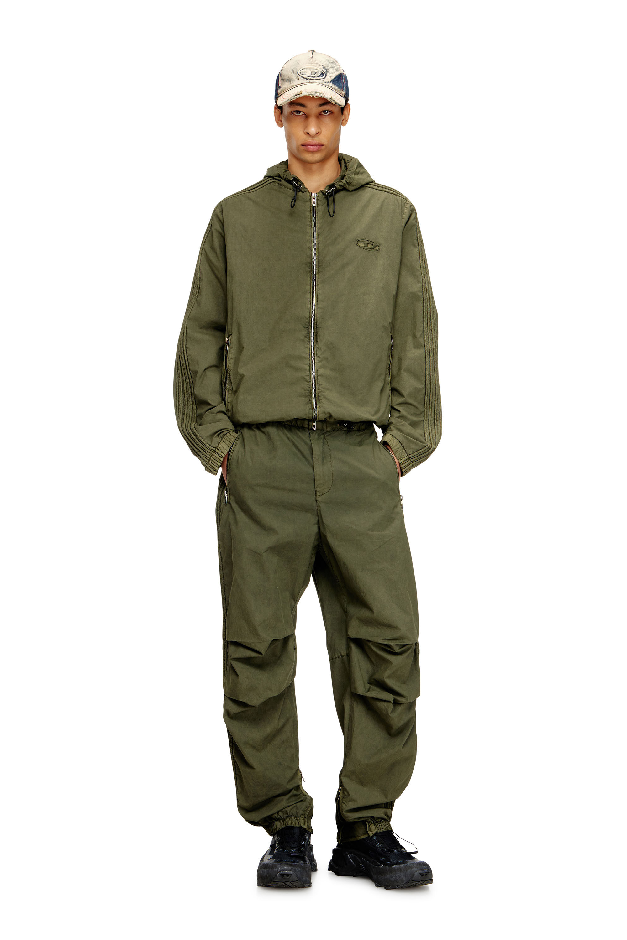 Men's Hooded zip-up jacket in cotton poplin | Green | Diesel