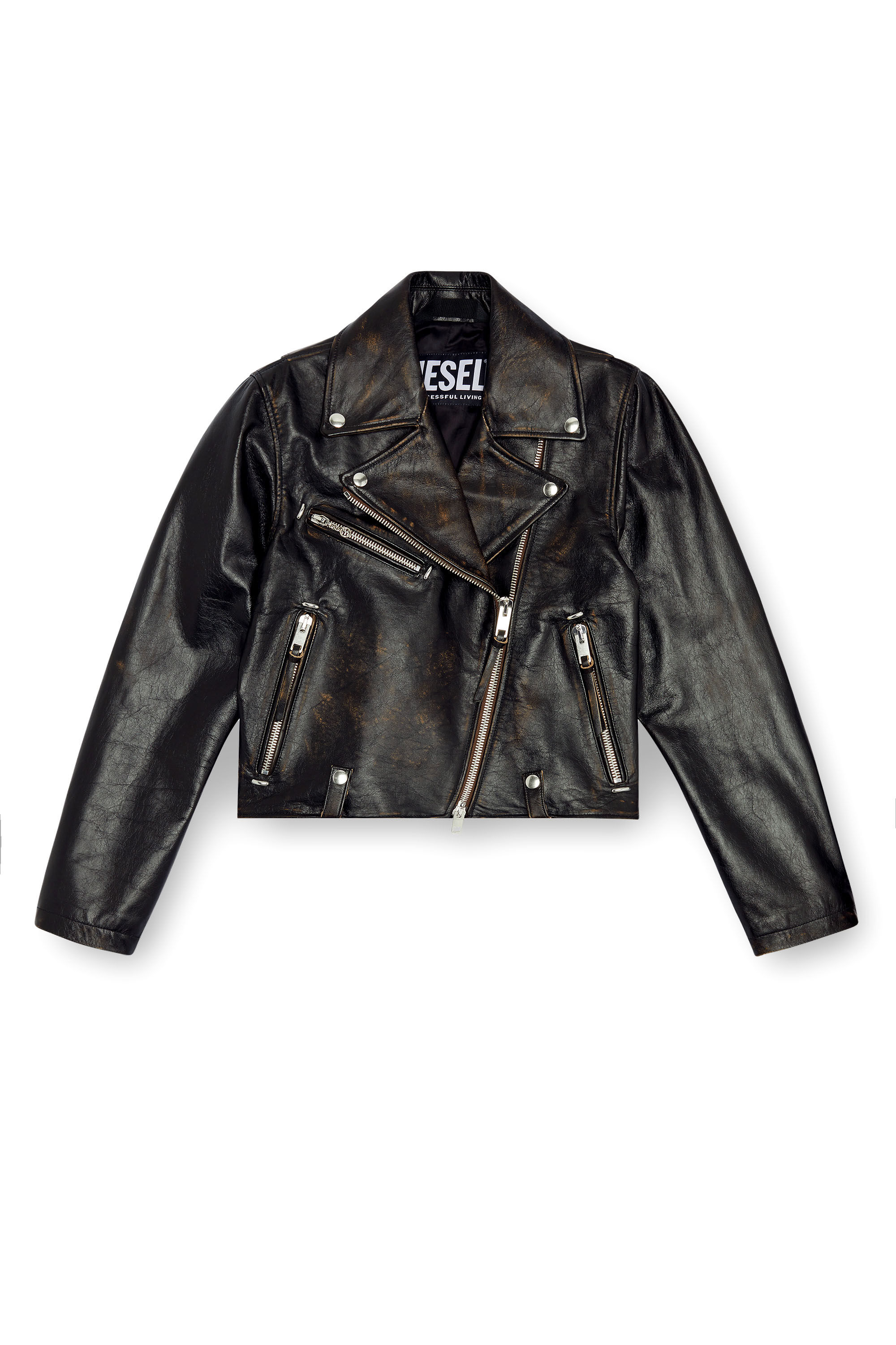 Diesel - L-EDMEA-CL, Female's Biker jacket in treated leather in Black - 2