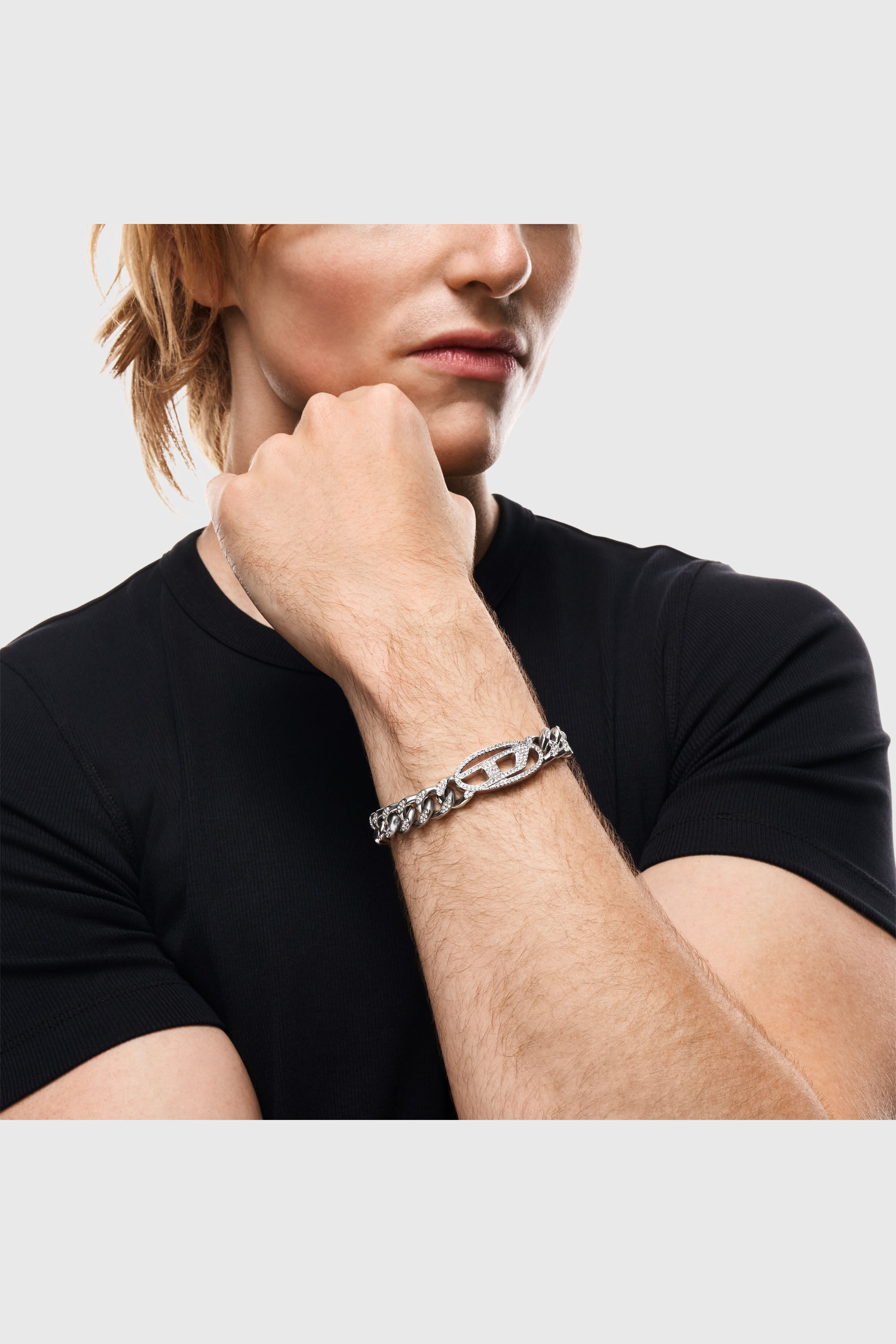 Women's Stainless steel Oval D glitz chain bracelet | Silver