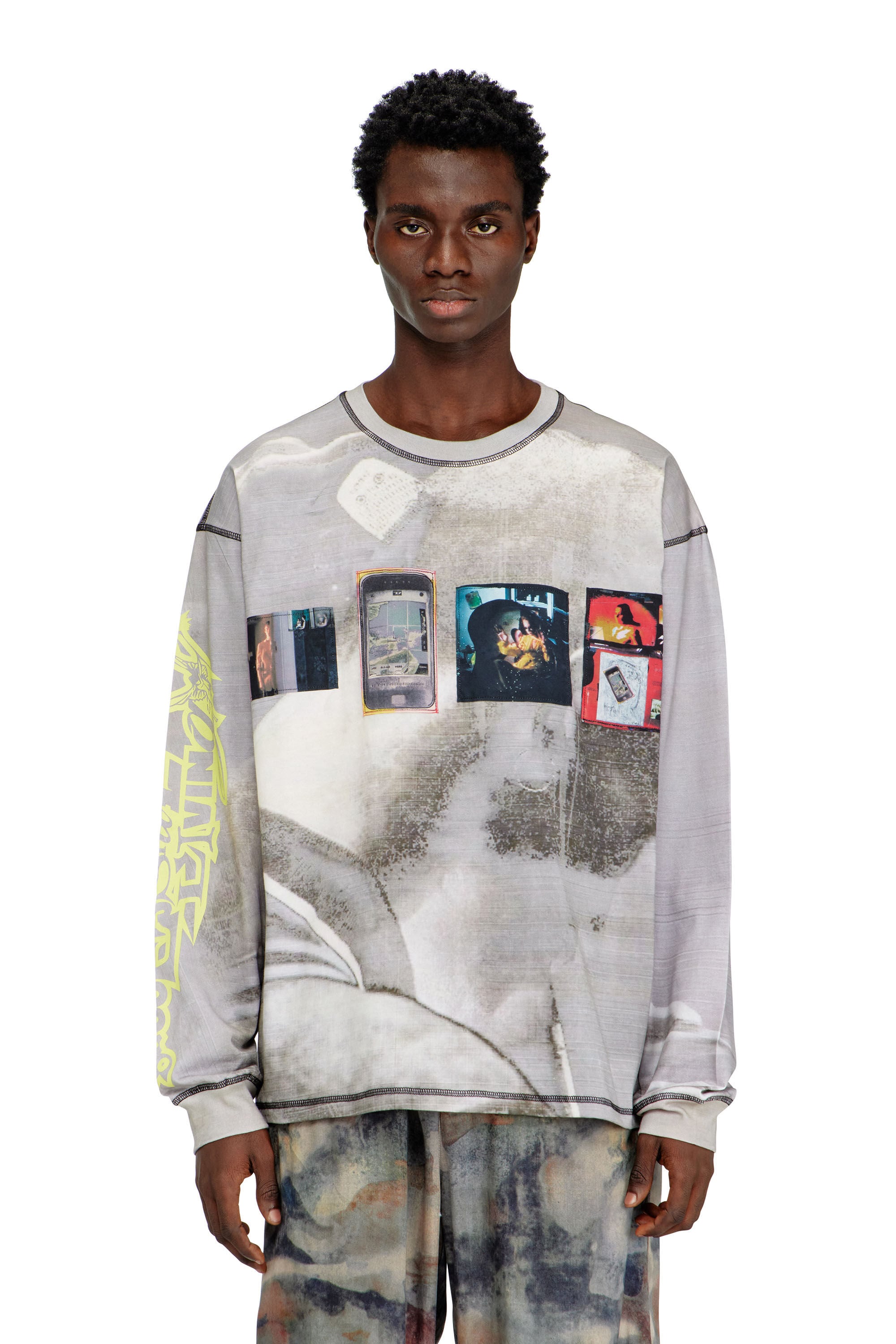 Men's Long-sleeve T-shirt with all-over print and patches | Grey