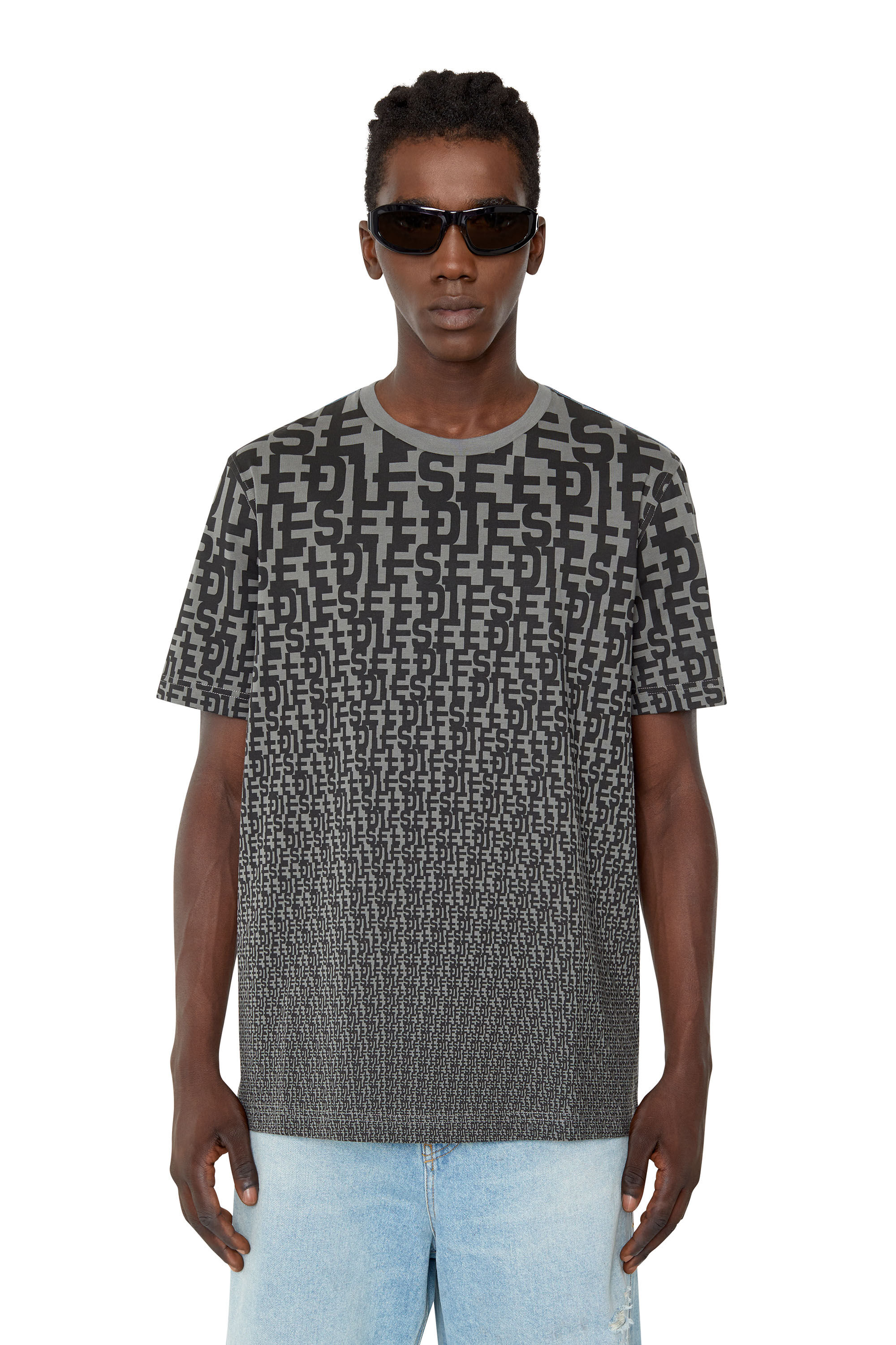 Diesel - T-JUST-MON, Man's T-shirt with all-over monogram print in Grey - 3