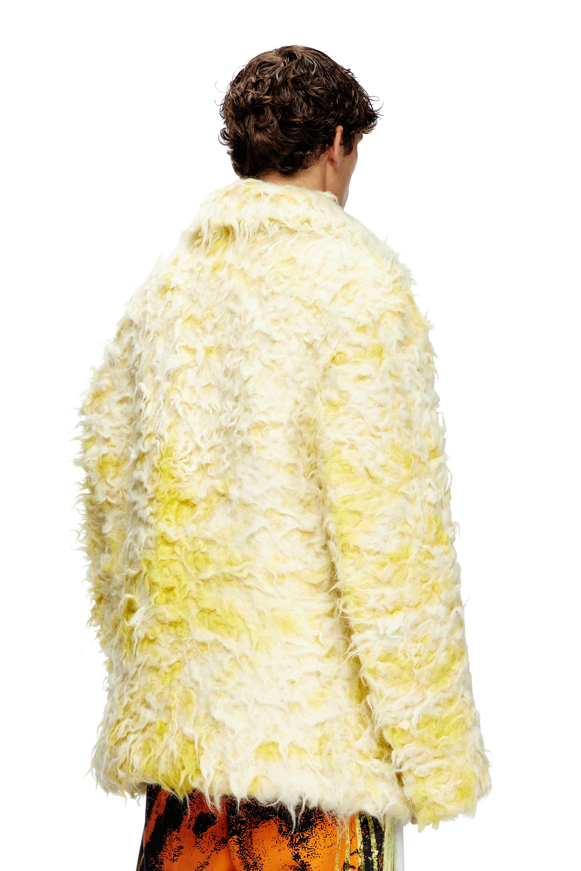 Diesel - W-MIN-SHORT, Male's Double-breasted coat in shaggy alpaca blend in Yellow - 5