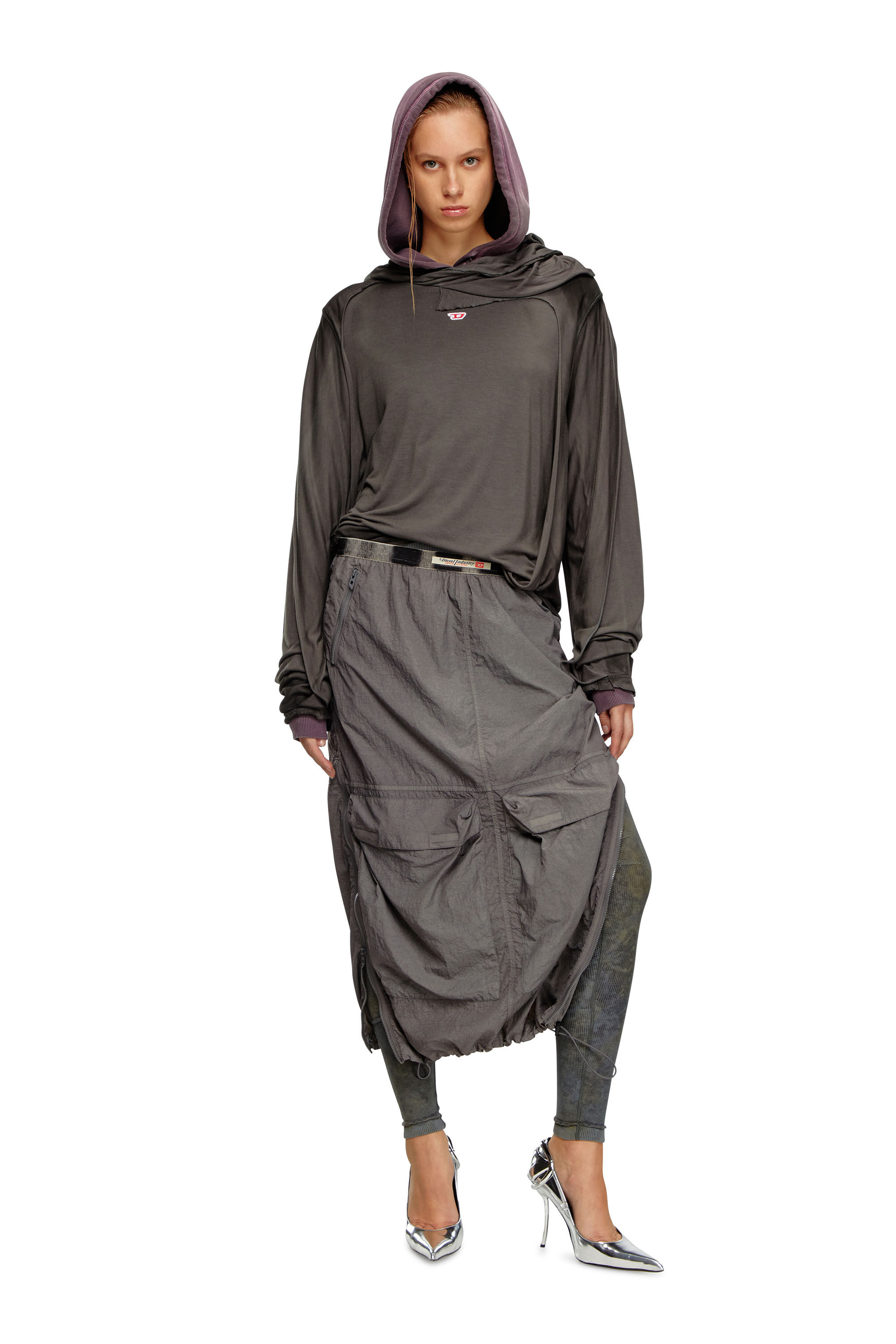 Women's Cargo midi skirt in recycled nylon | Grey | Diesel