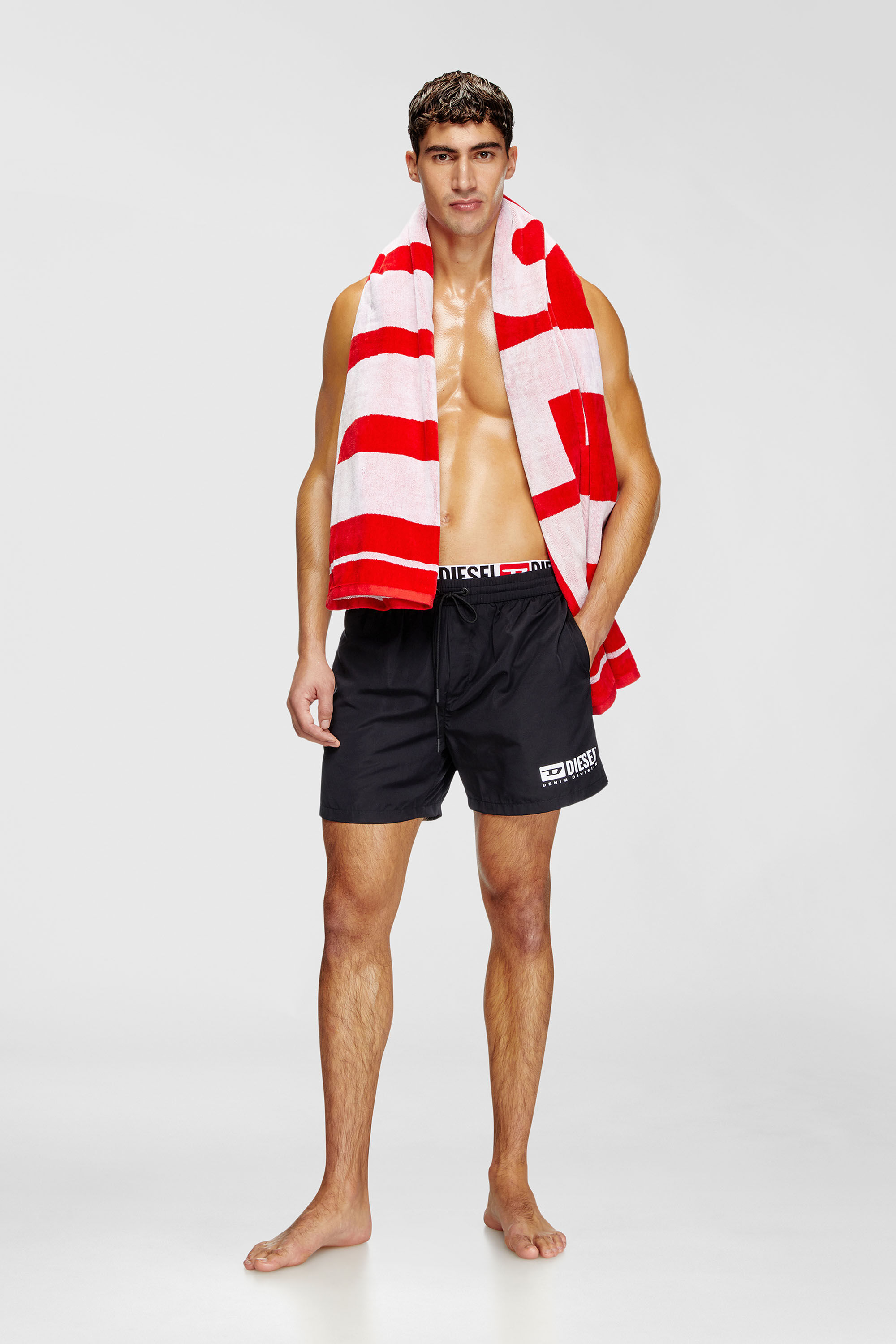 Men's Mid-length swim shorts with logo print | Black | Diesel US