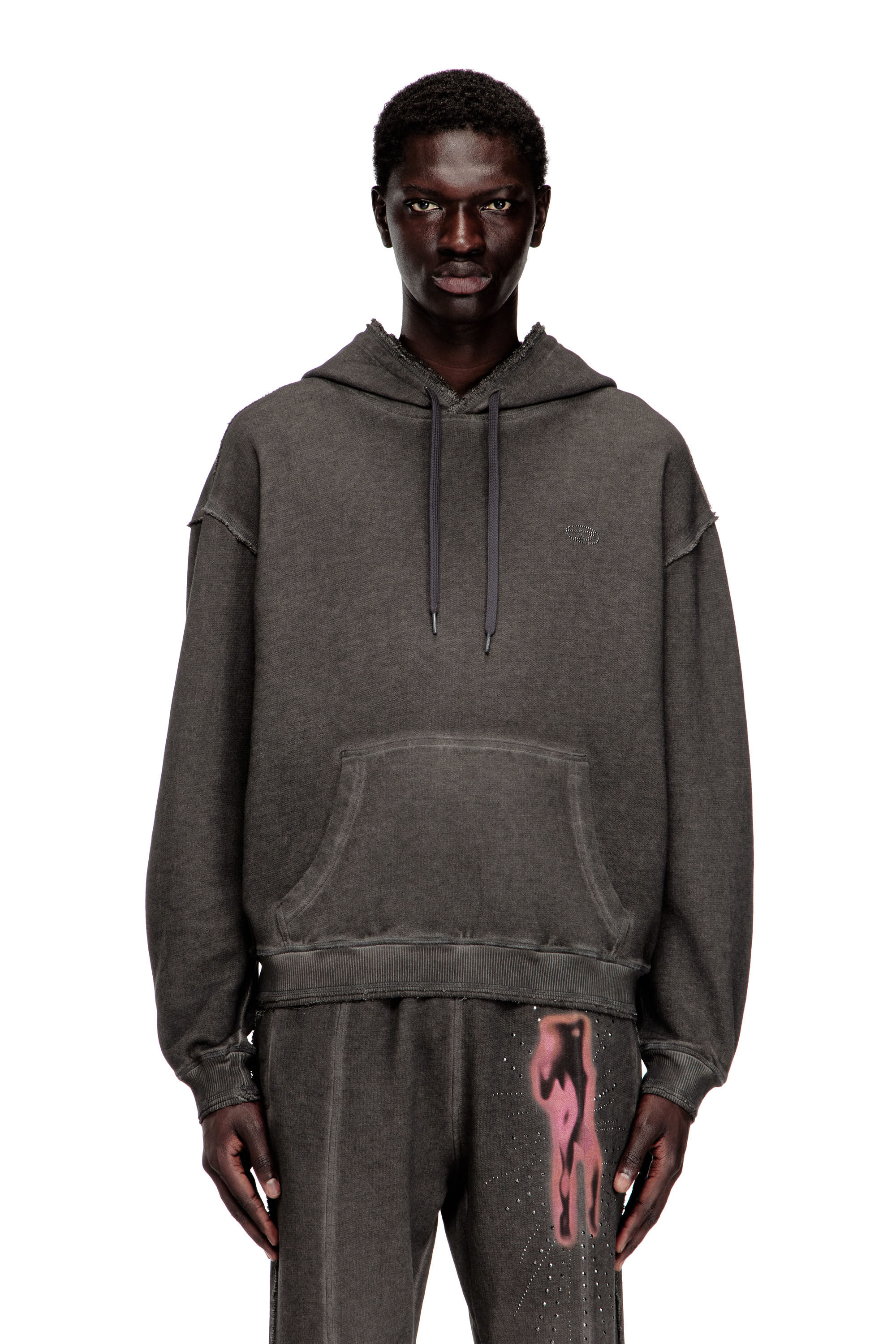Diesel - S-QUINN-HOOD, Man's Hoodie with print and studs in Grey - 3