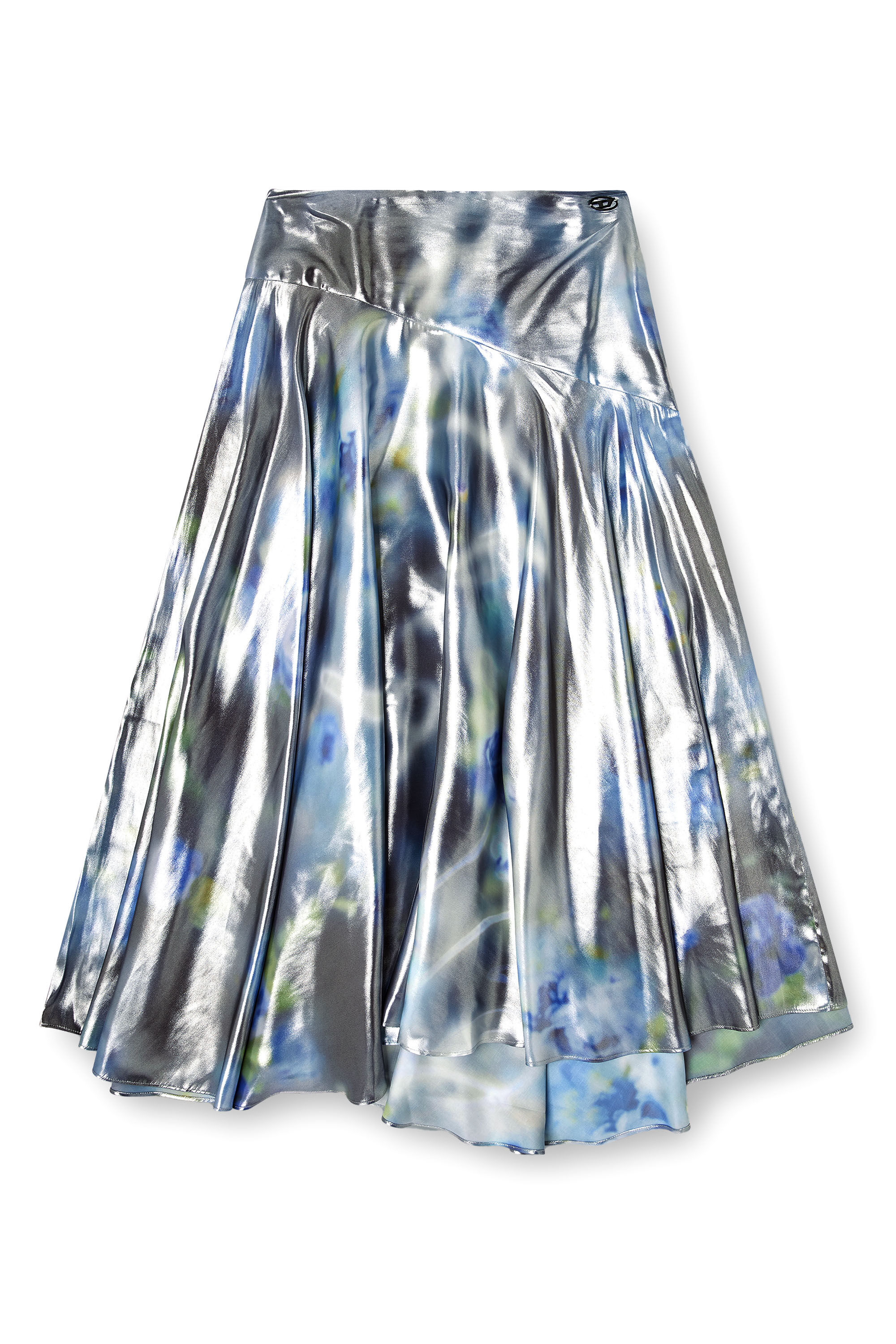 Women's Metallic midi skirt with blurred rose print | Blue | Diesel Women's Metallic midi skirt with blurred rose print | Blue | Diesel