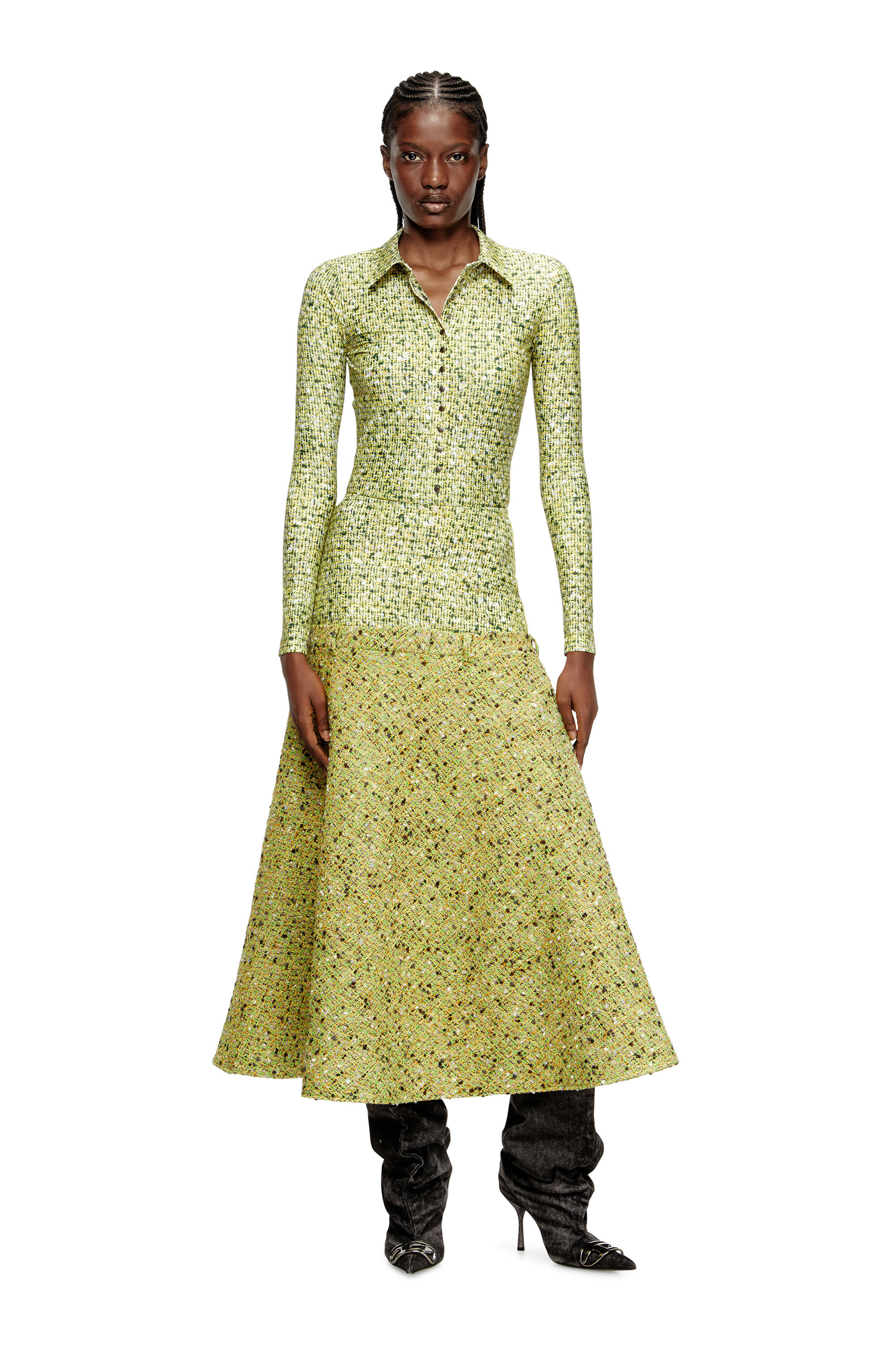 Diesel - C-ELAZ-BC, Female's Stretch fabric shirt with bouclé print in Yellow - 1
