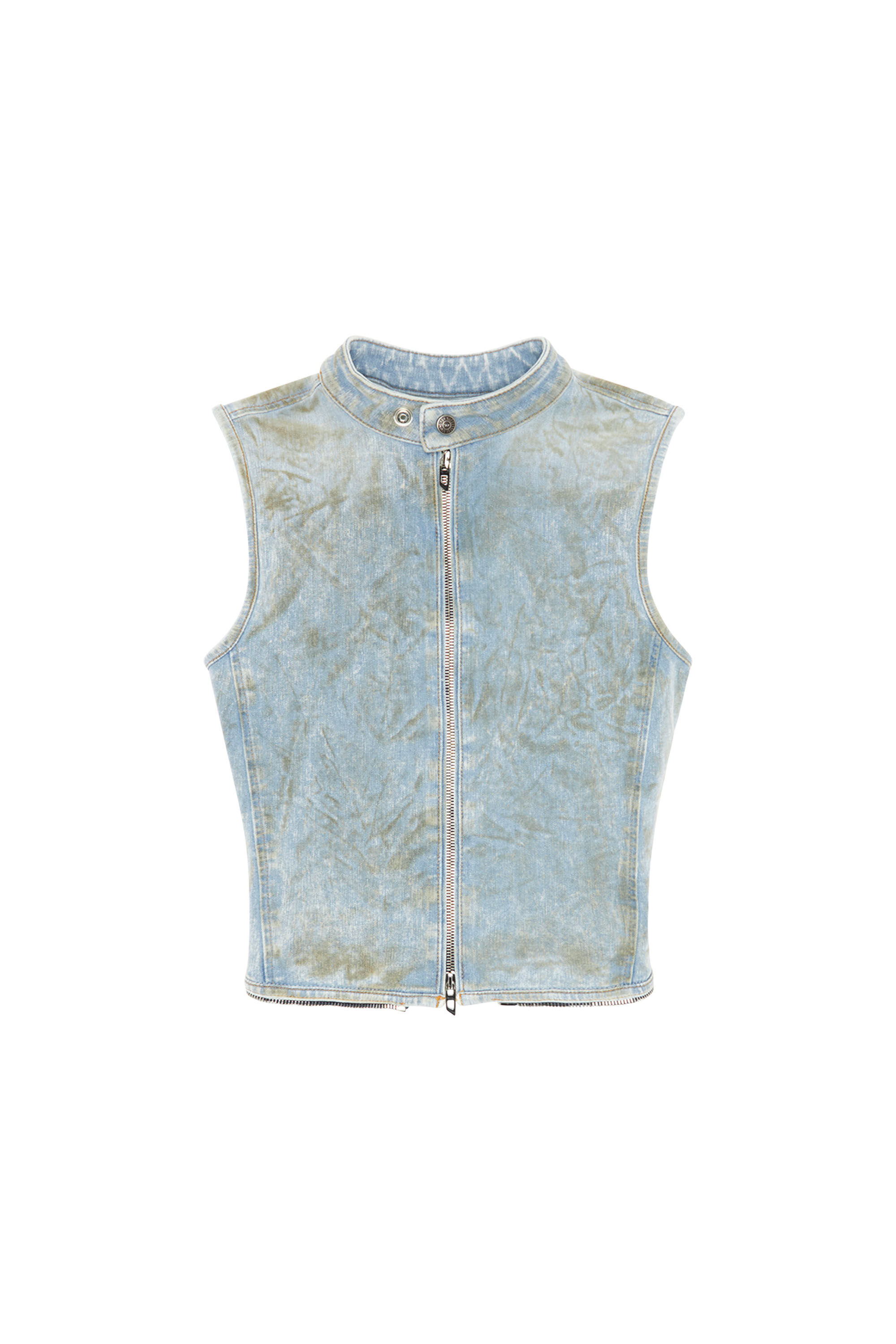 Diesel - DE-NATA-FSE, Top en denim seconde peau avec détails biker Femme in Bleu - 2