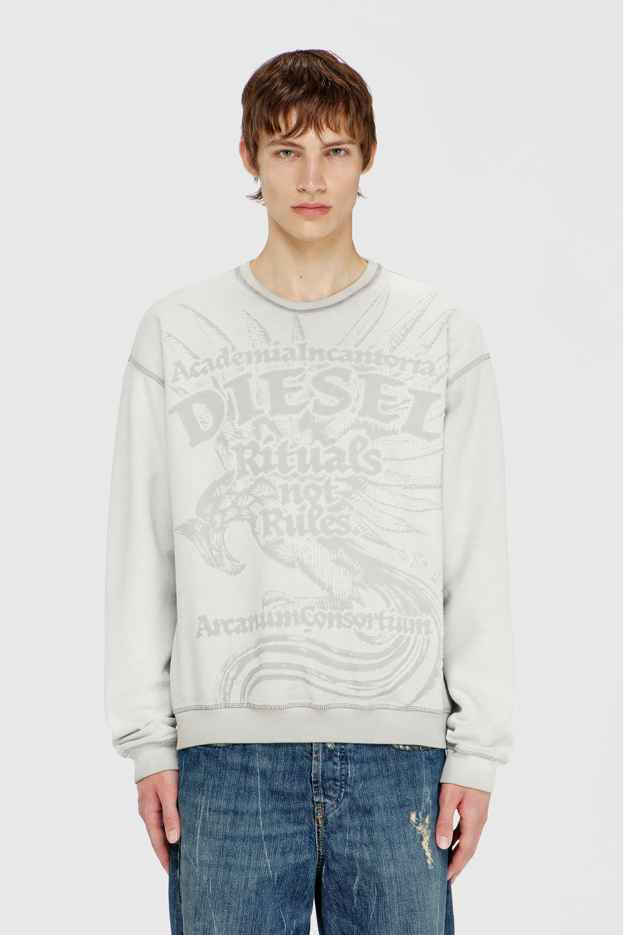Diesel - S-ARON-RAW, Sudadera con estampado devor&eacute; Hombre in Gris - 5