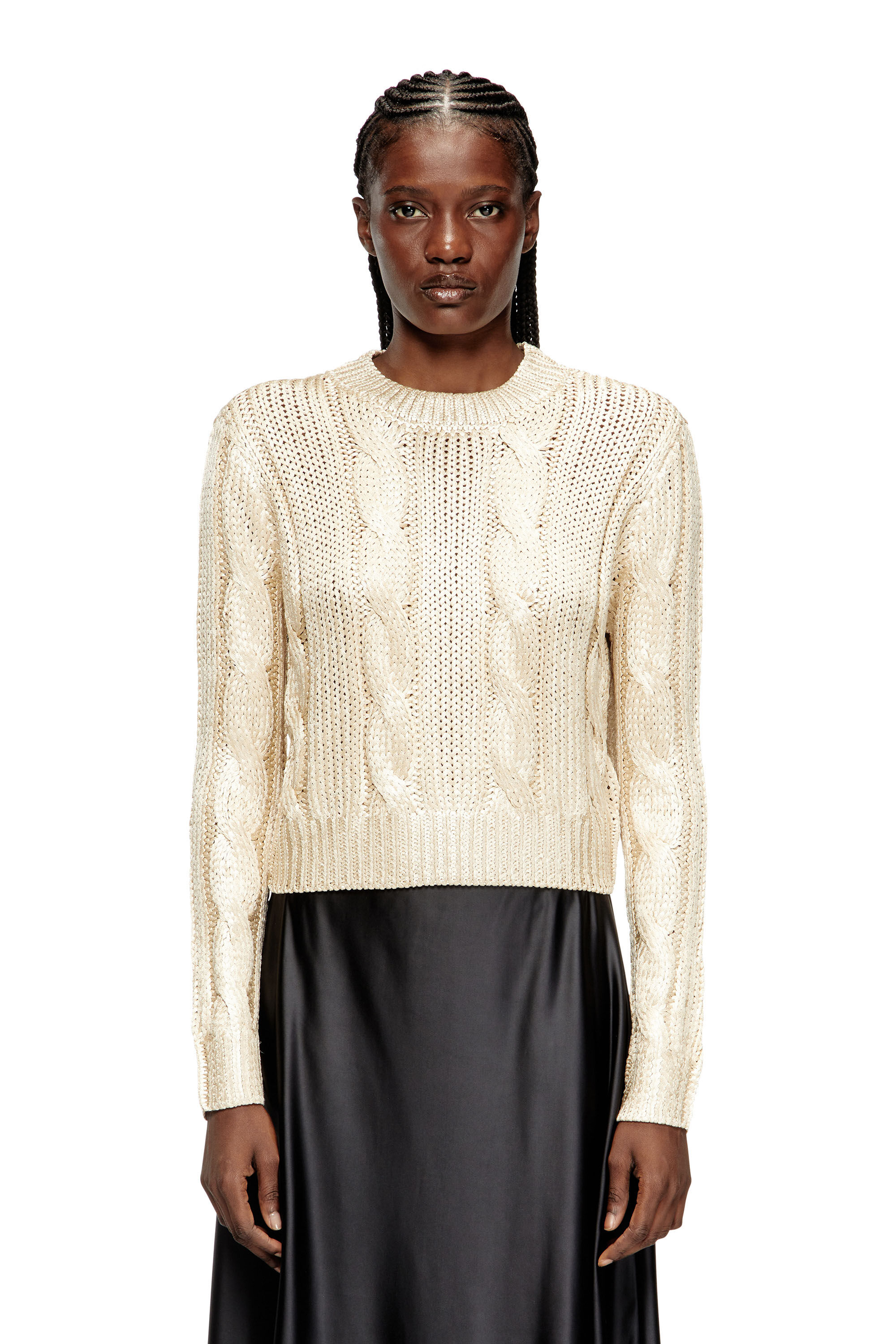 Diesel - M-MICCHA, Female's Cable-knit jumper with shiny effect in null - 3
