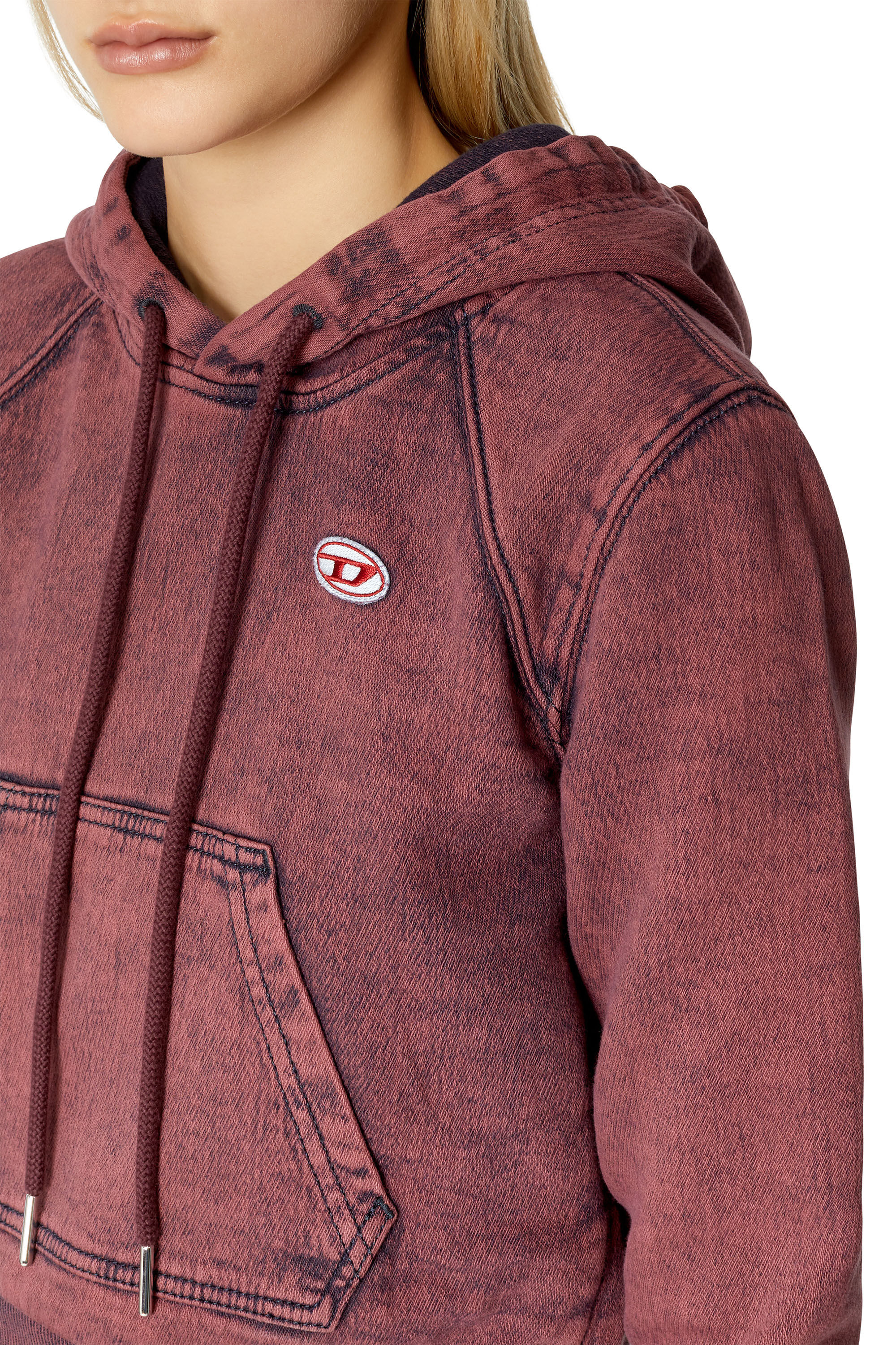 Diesel - D-ANGY TRACK DENIM HOODIE, Sweat-shirt à capuche cropped surteint en Track Denim Femme in Rouge - 5