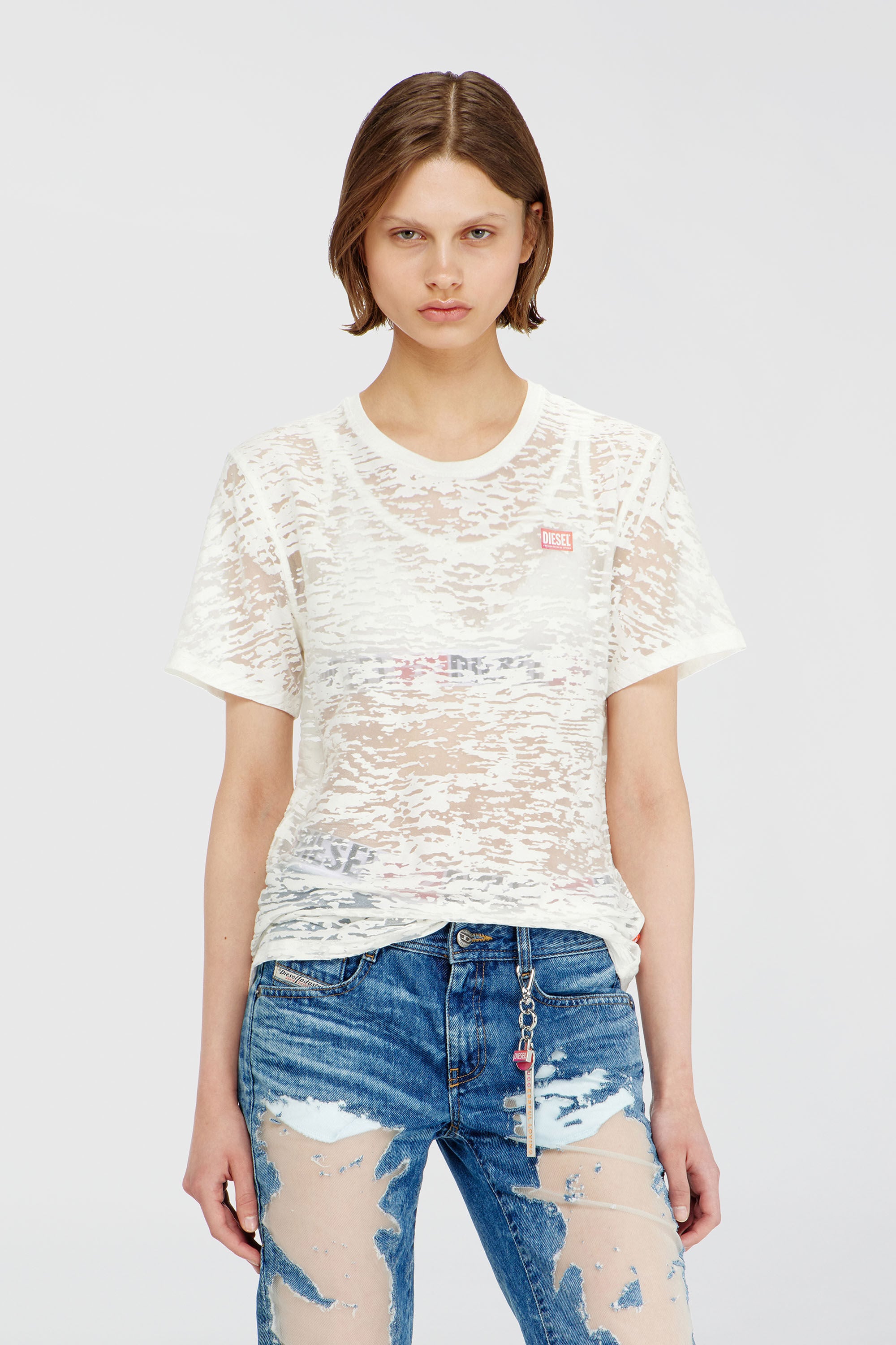 Women's T-shirt in all-over devoré jersey | White | Diesel {{Country}}
