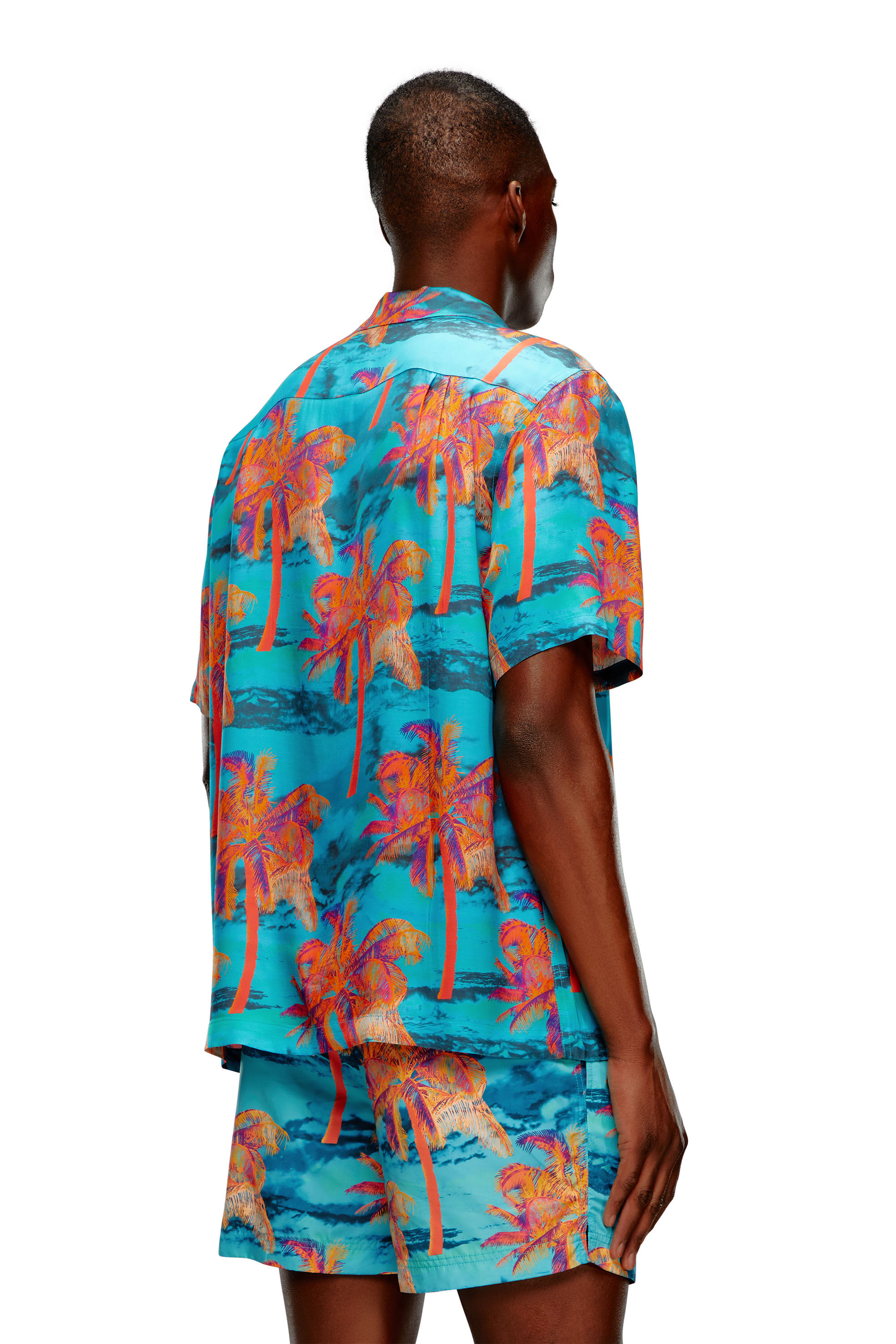 Diesel - BMOWT-ADRIAN, Chemise de plage avec imprimé palmier Homme in Bleu - 3