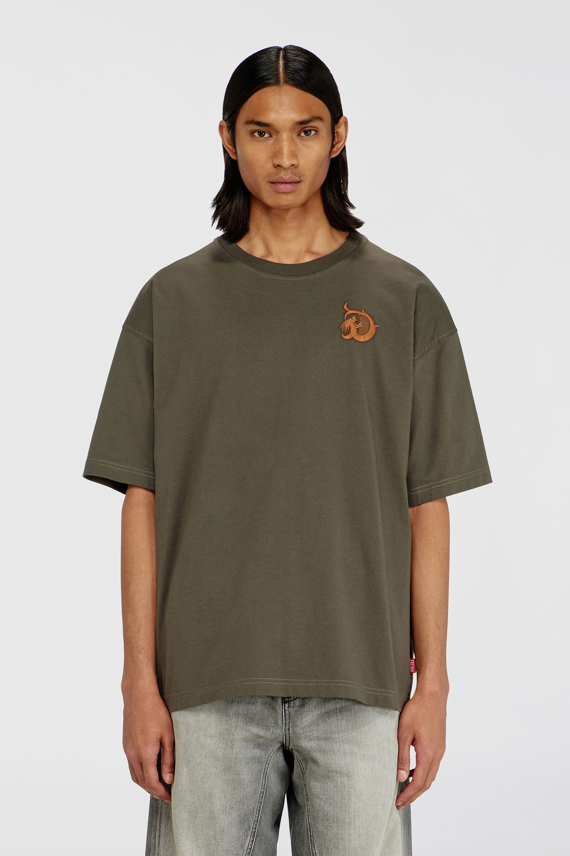 Men's Jersey T-shirt with flocked print | Green | Diesel US