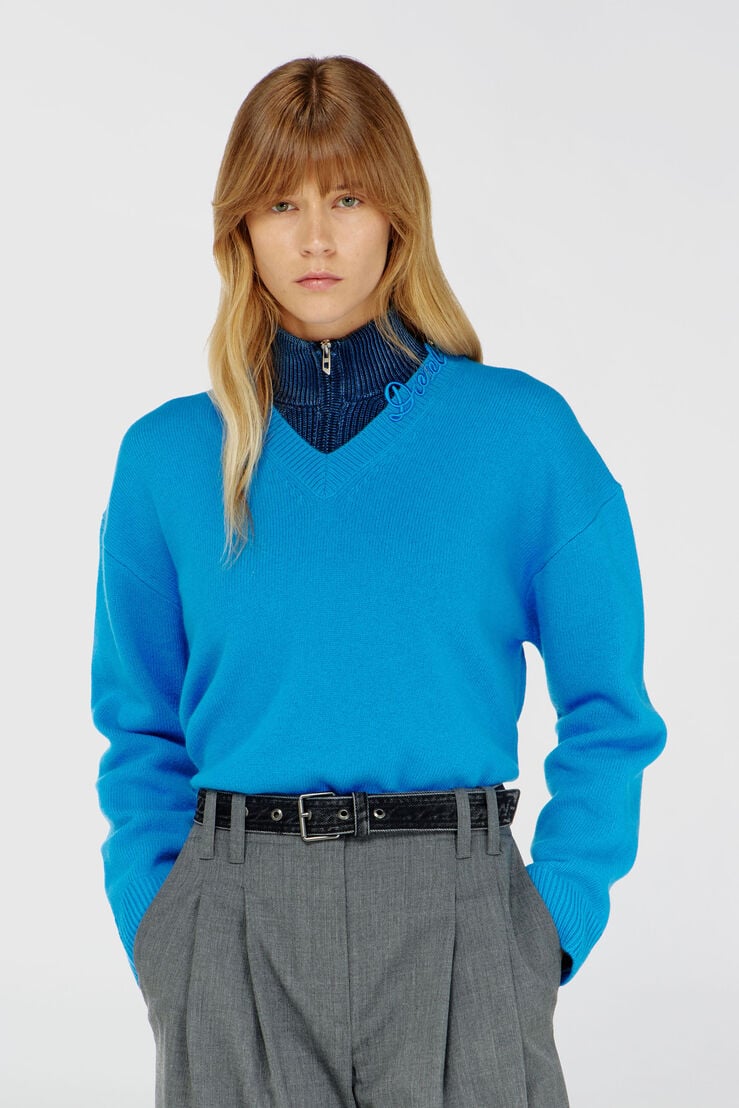 Wool V-neck jumper with neck logo by Diesel