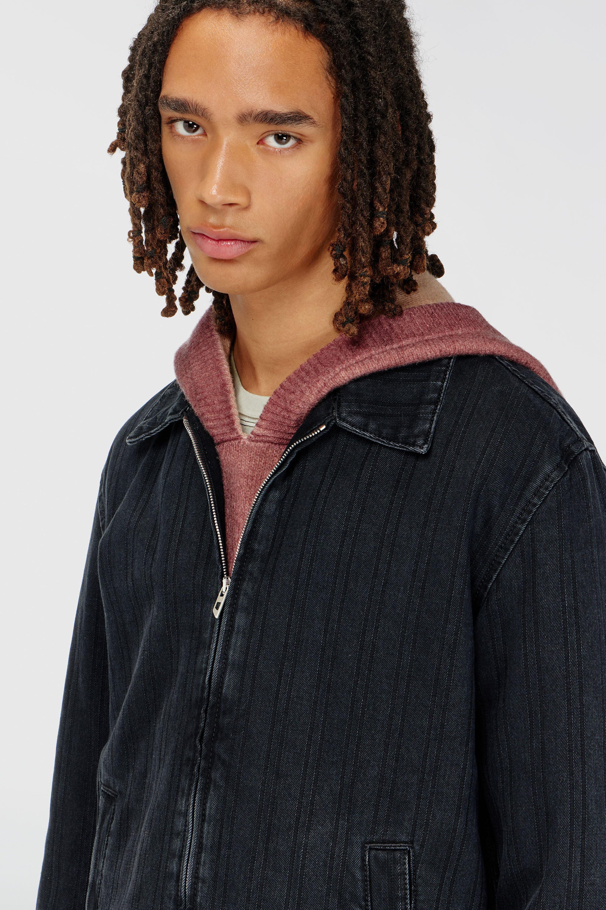 Diesel - D-ROHE, Veste en denim &agrave; rayures fines Homme in Noir - 4
