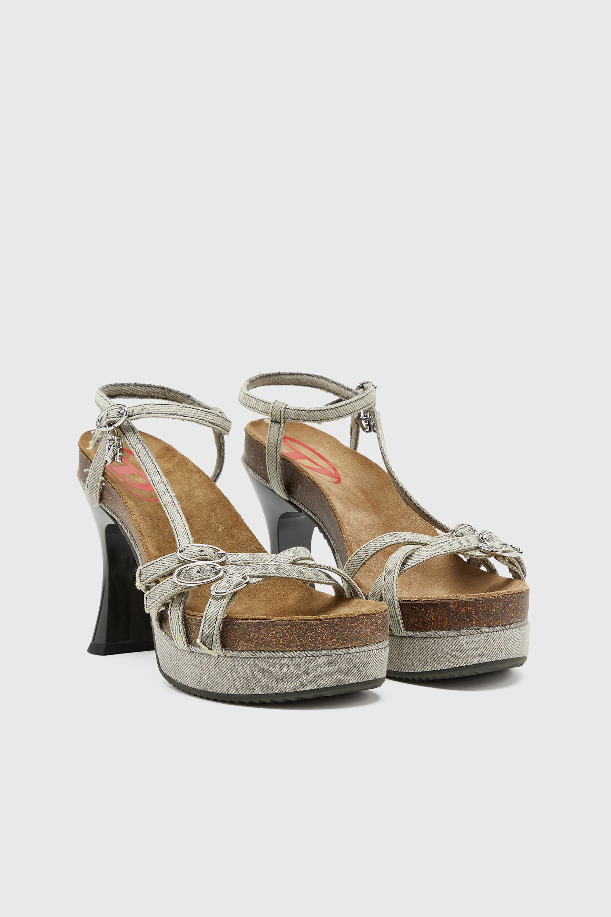 Women's D-Woodstock-Strappy platform sandals in denim | Grey
