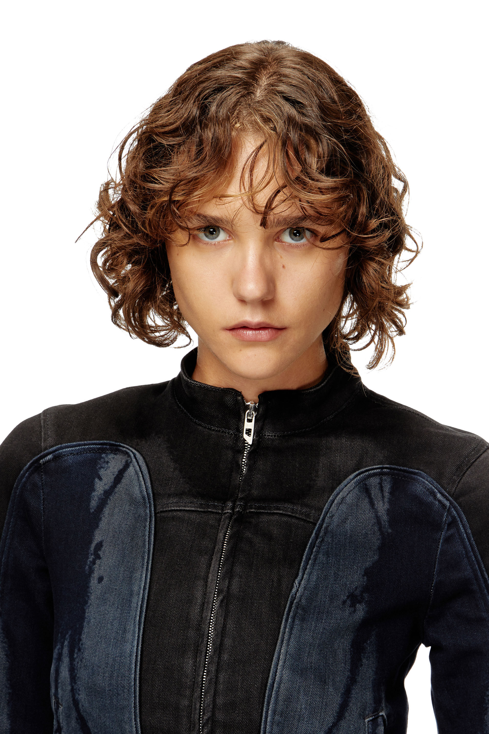 Diesel - DE-MORNY-S, Female's Biker-style jacket in bicolour denim in Black/Blue - 4