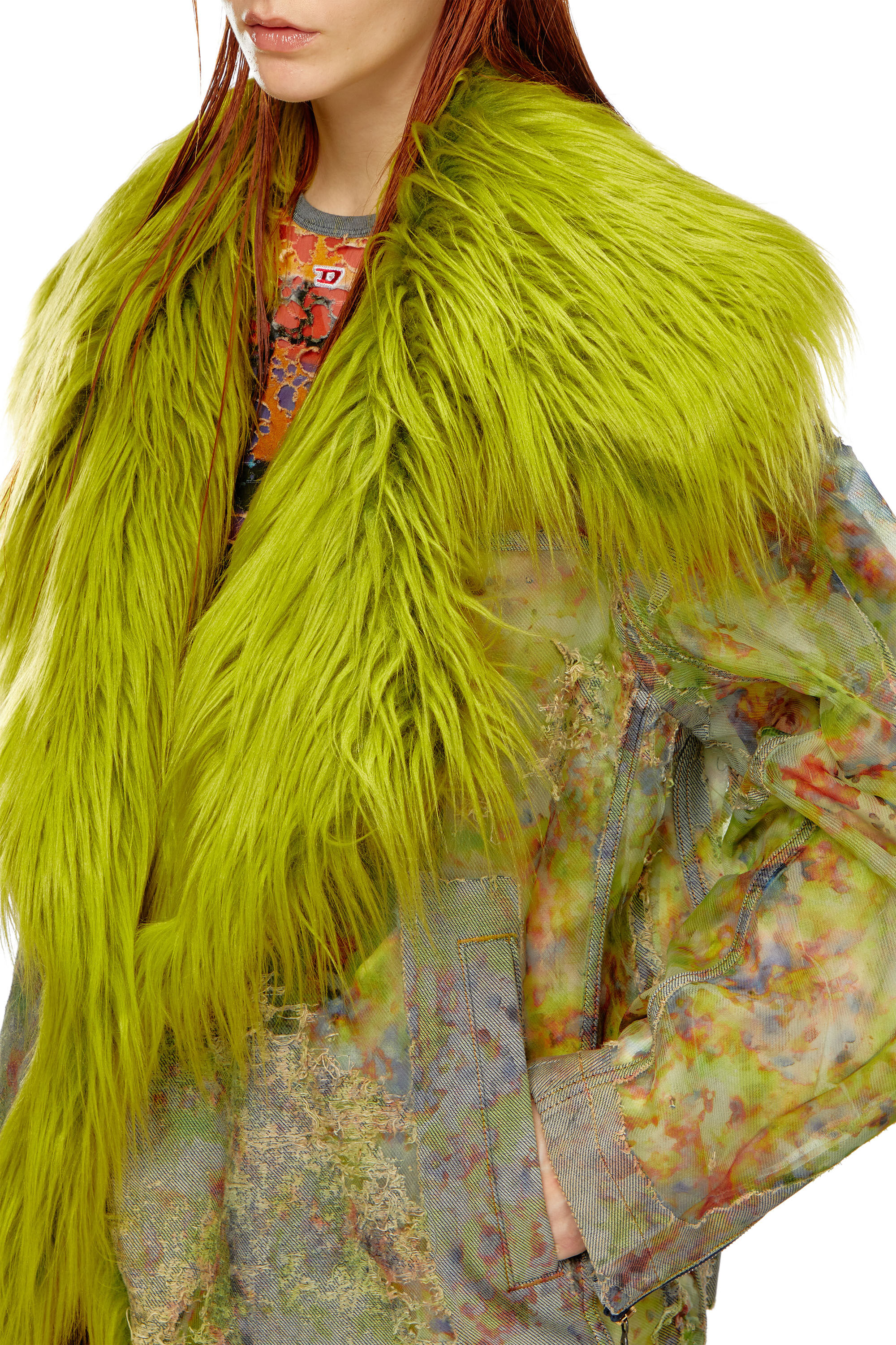 Diesel - DE-BIKA-FSE, Female's Printed devoré jacket with shaggy collar in Green - 4