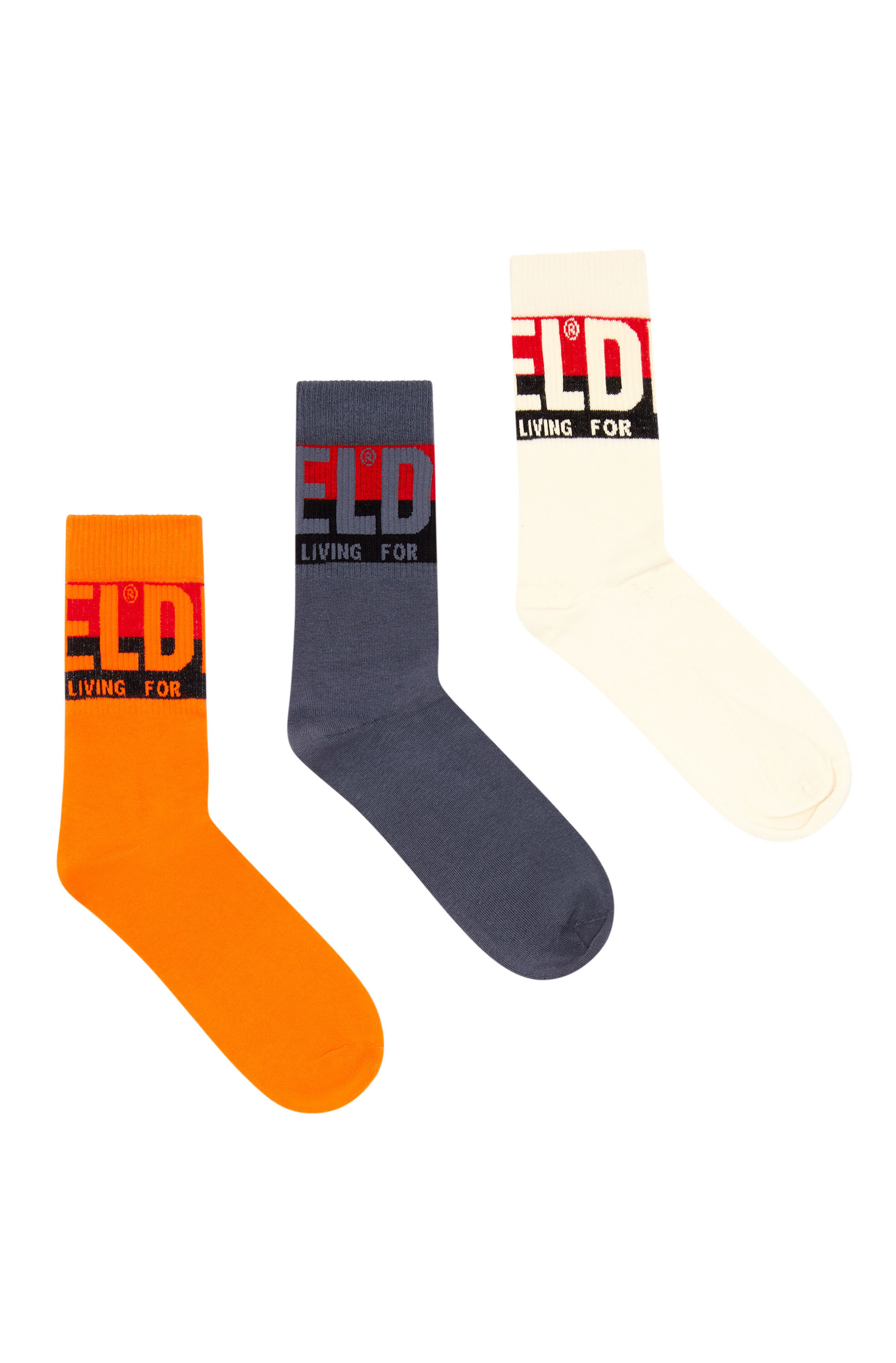 Diesel - SKM-RAY-THREEPACK, Male's Three-pack of socks with logo cuffs in Orange/White - 1