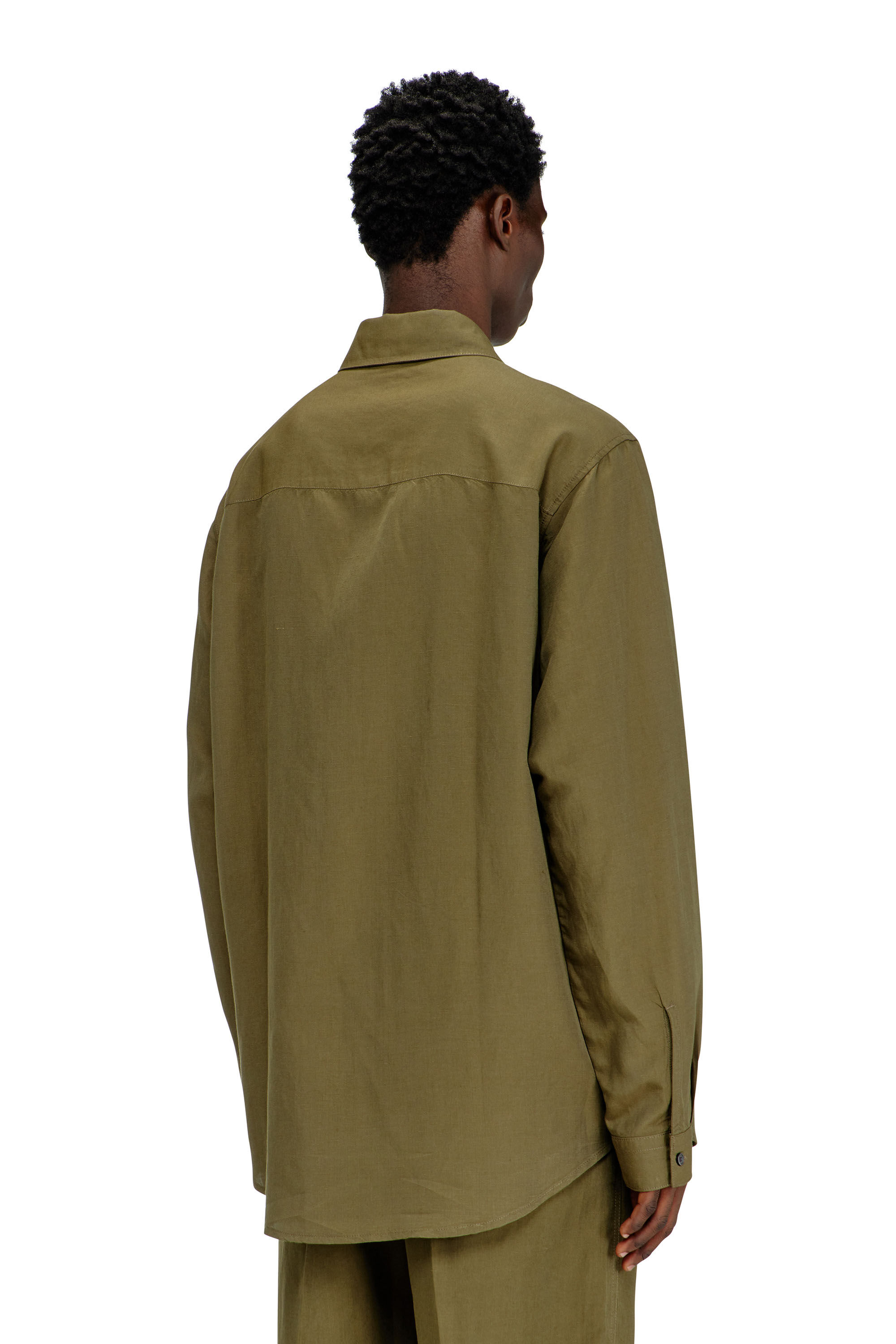 Diesel - S-SIMPLY-PGBS, Man's Linen-blend shirt with logo embroidery in Military Green - 4
