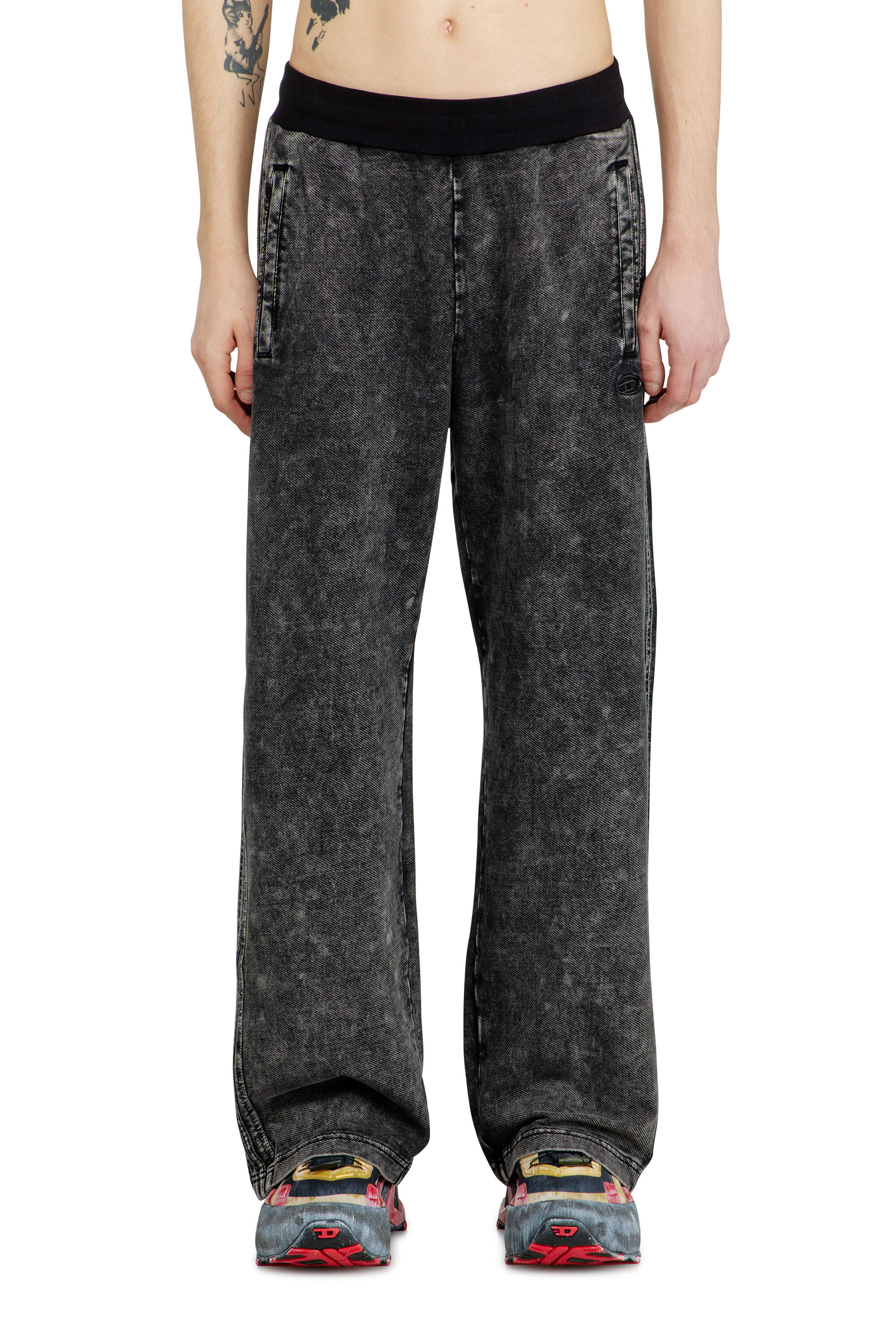 Men's Denim-look sweatpants with side bands | Black | Diesel US