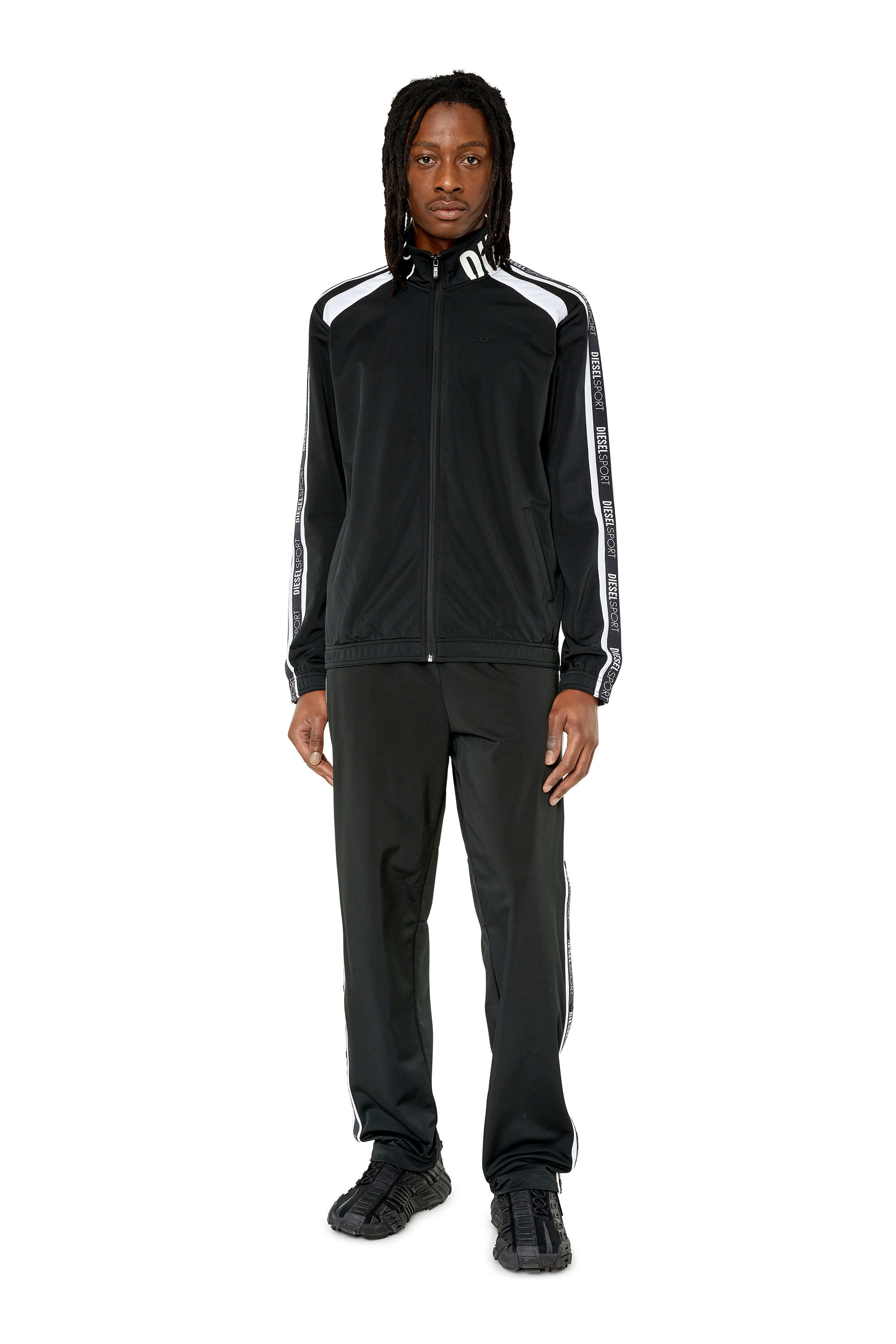 Diesel - AMST-ETHEL-HT13, Male's Track jacket with logo tape in Black - 1