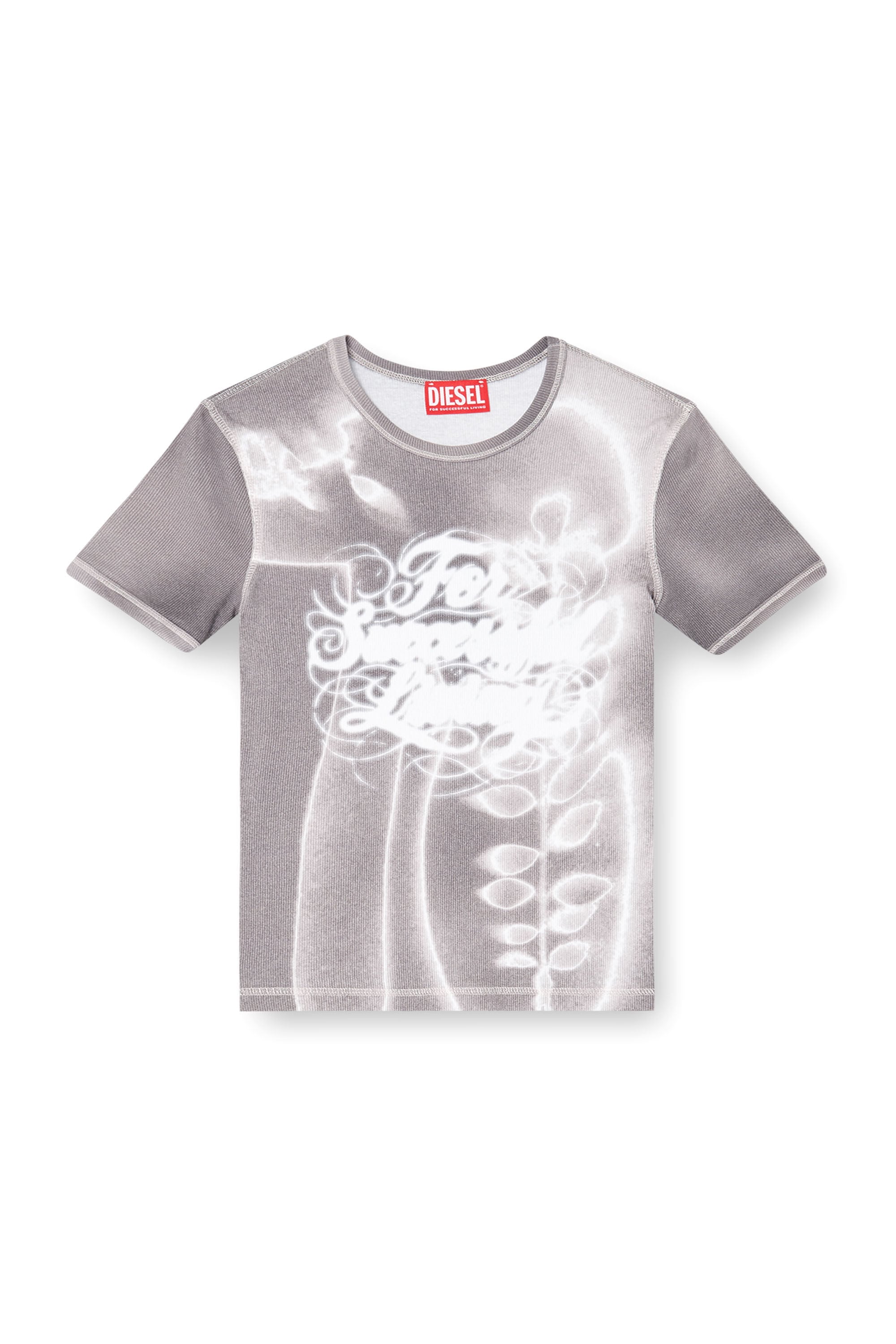 Diesel - T-ELE-LONG-AA4, Woman's Top in ribbed jersey with graphic print in Grey - 2