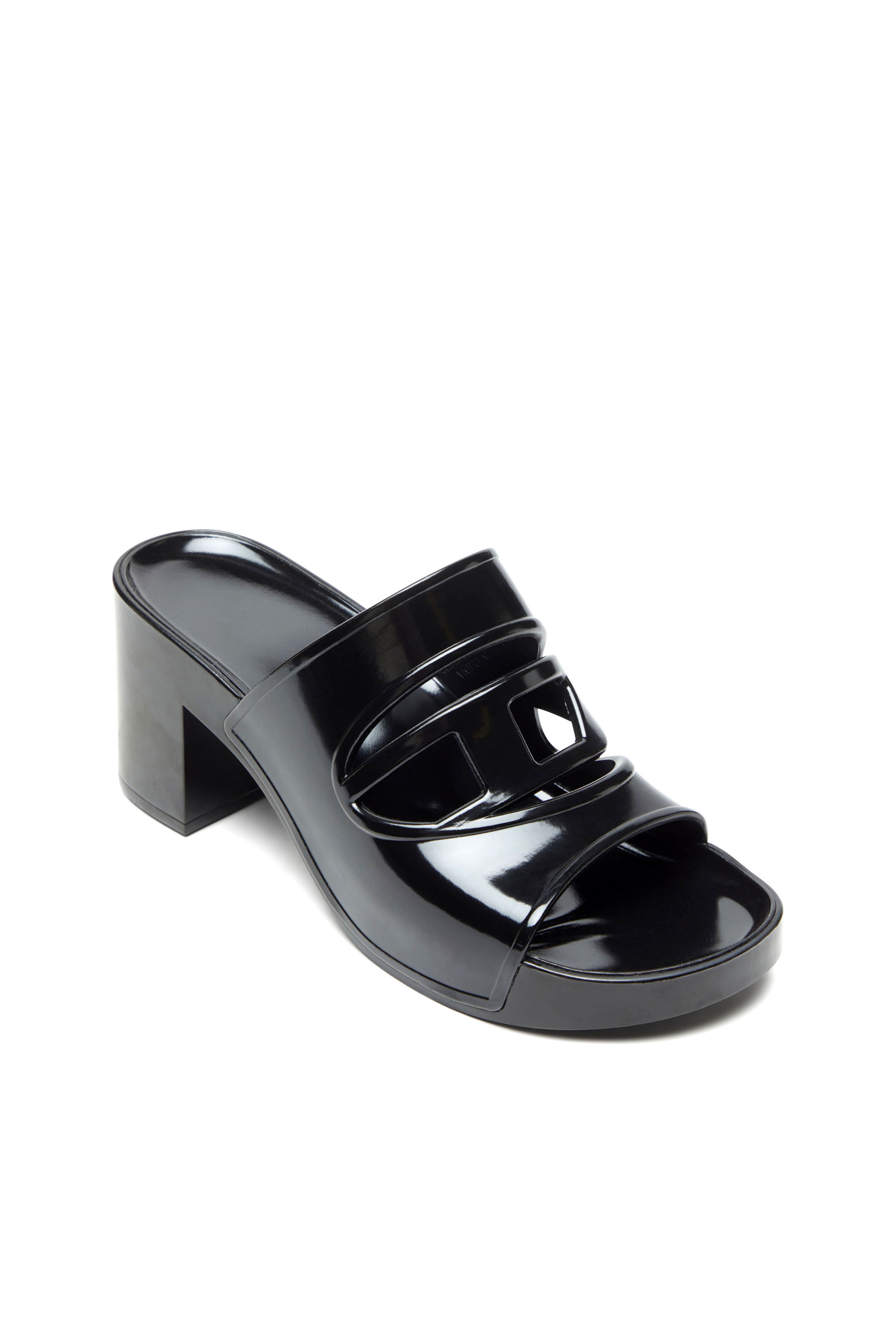 DIESEL / サンダル/38/BLK Women's Sa-Bonnie-Heeled rubber slides with cut-out logo | Black