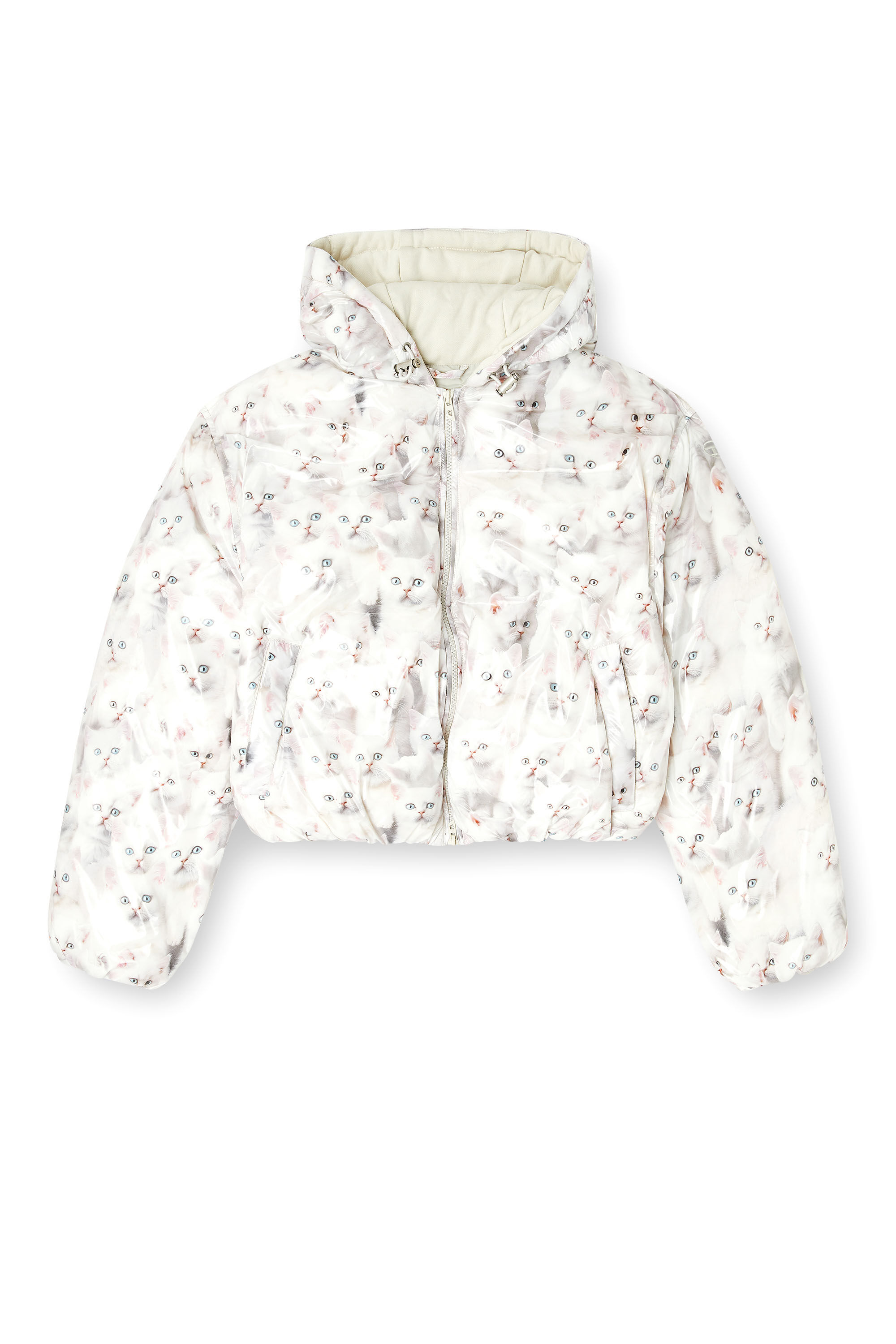 Diesel - W-INNER-R1, Female's Padded jacket with cat print in White - 2