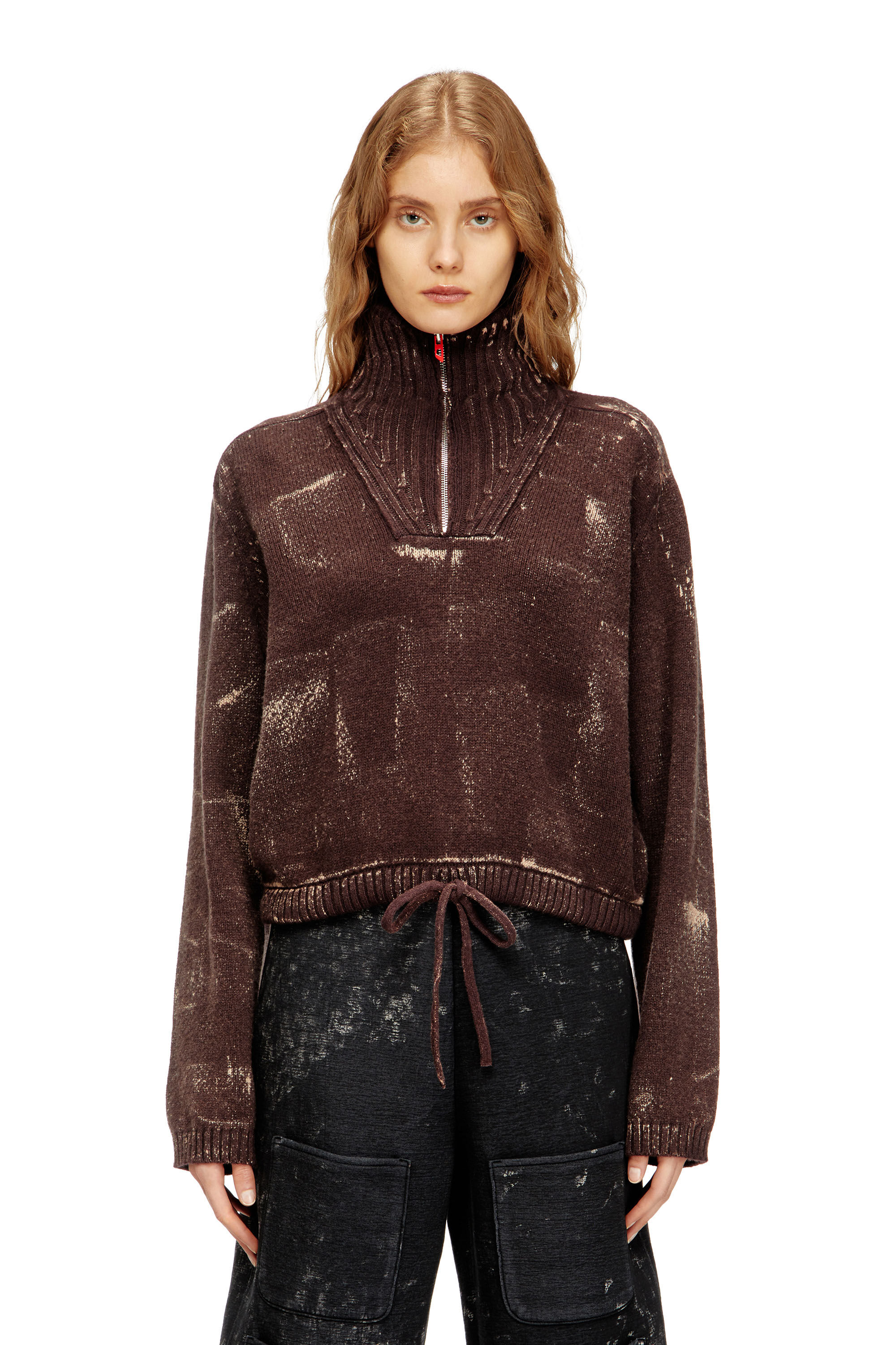Women's Half-zip jumper with distressed effect | Brown | Diesel