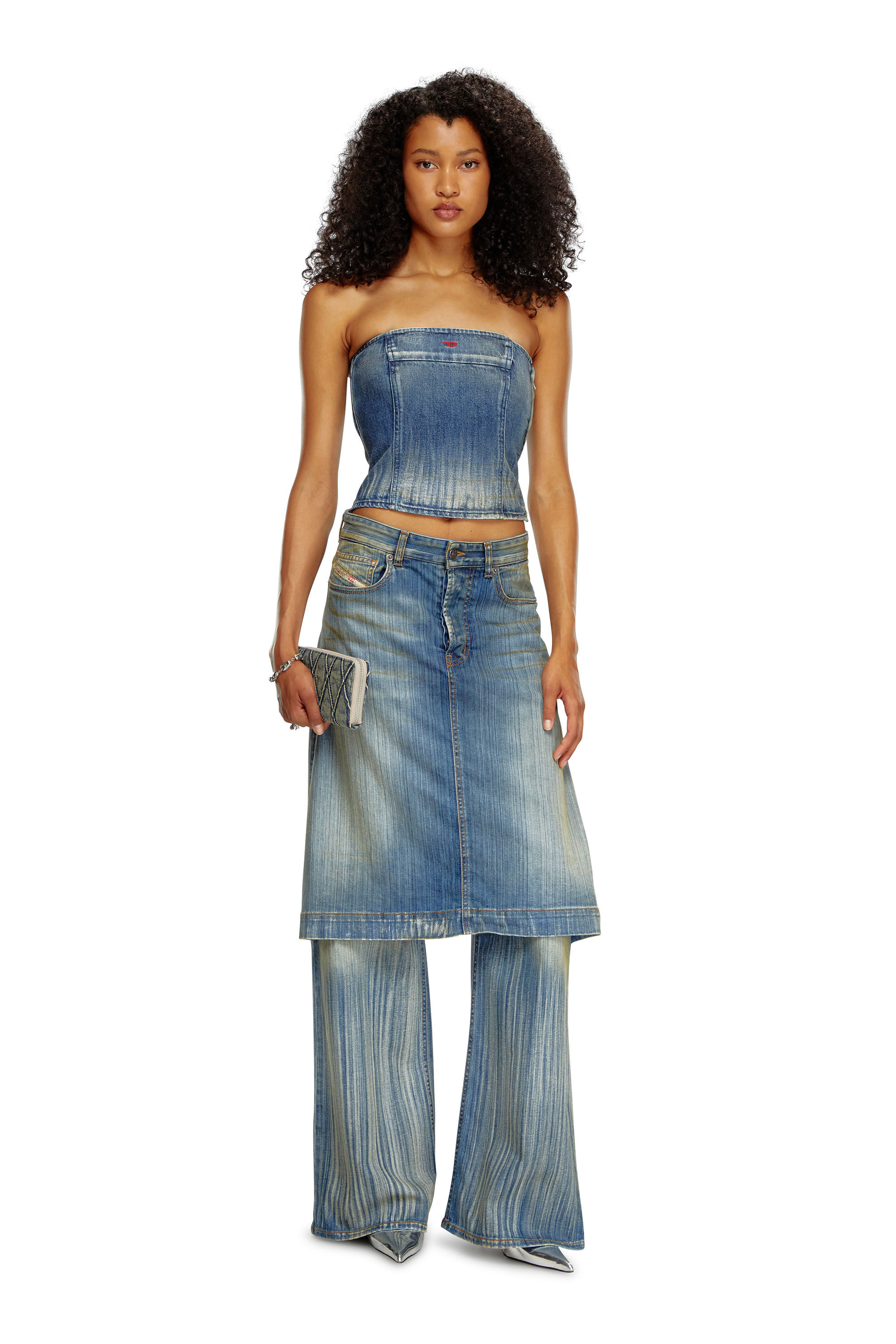 Diesel - DE-VILLE, Female's Tube top in dirt-wash denim in Medium Blue - 1