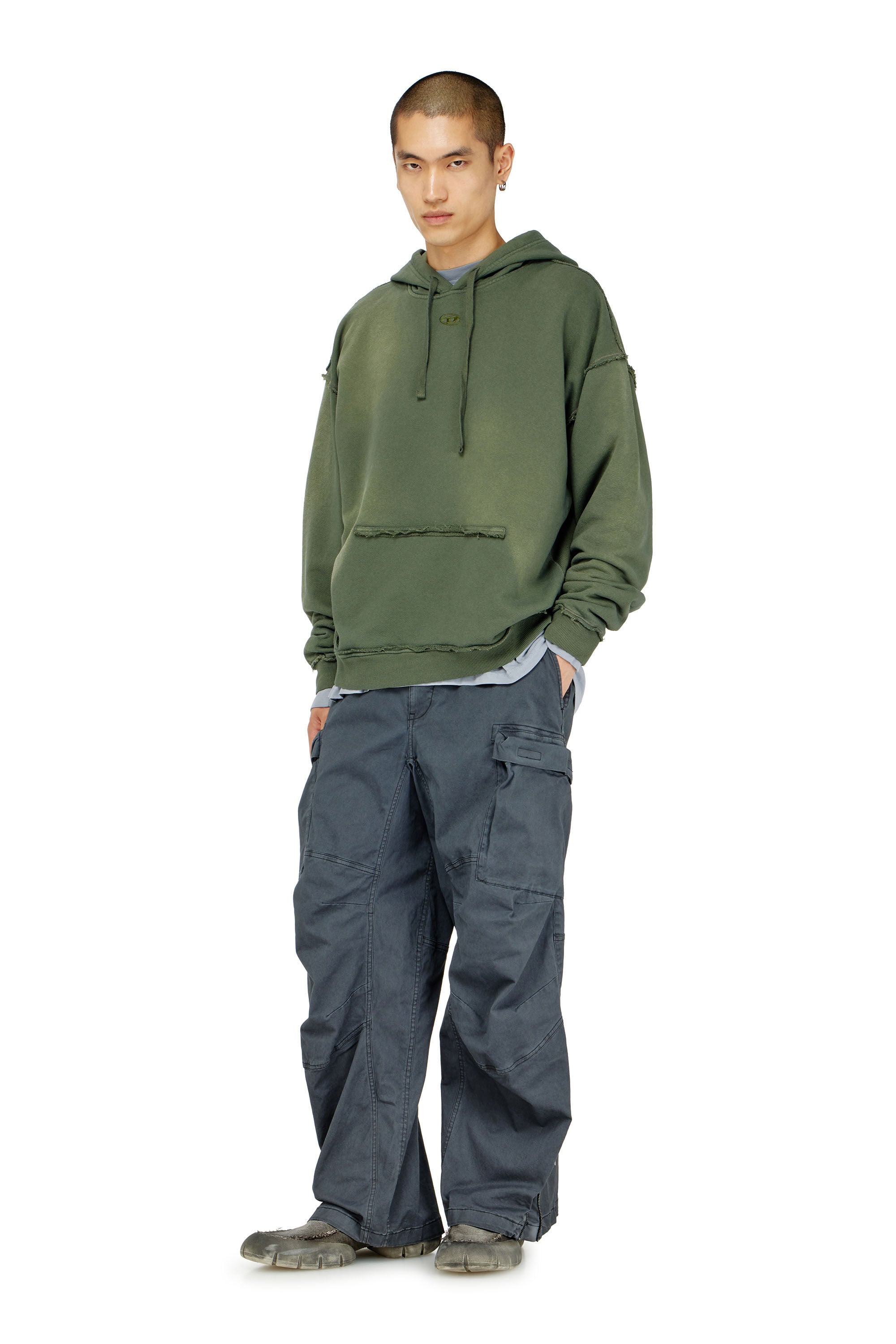 Diesel - S-POCK-HOOD, Male's Faded cotton hoodie with frayed details in null - 1