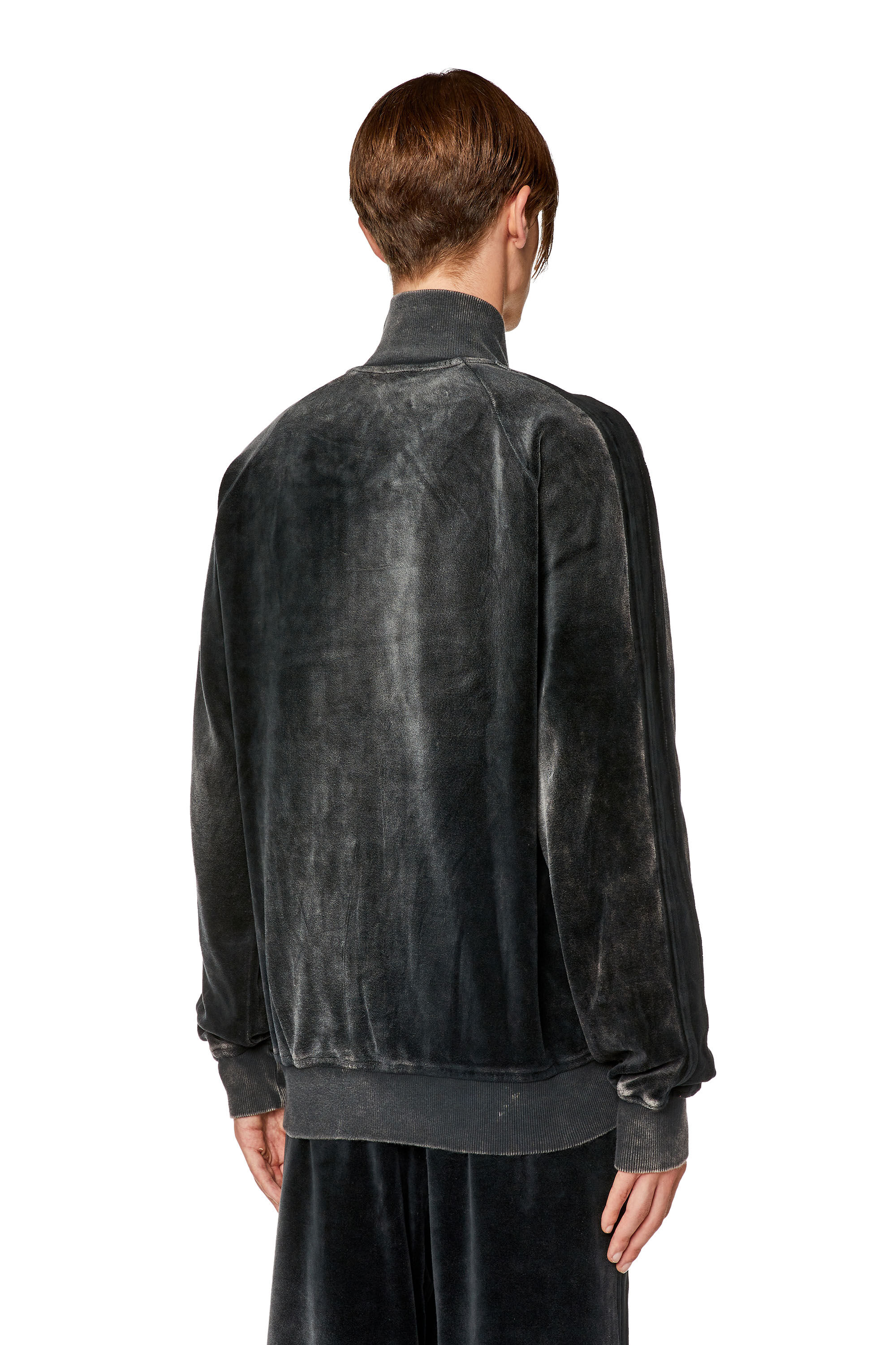 Diesel - S-RABAND, Male's Chenille track jacket with mock neck in Black - 4