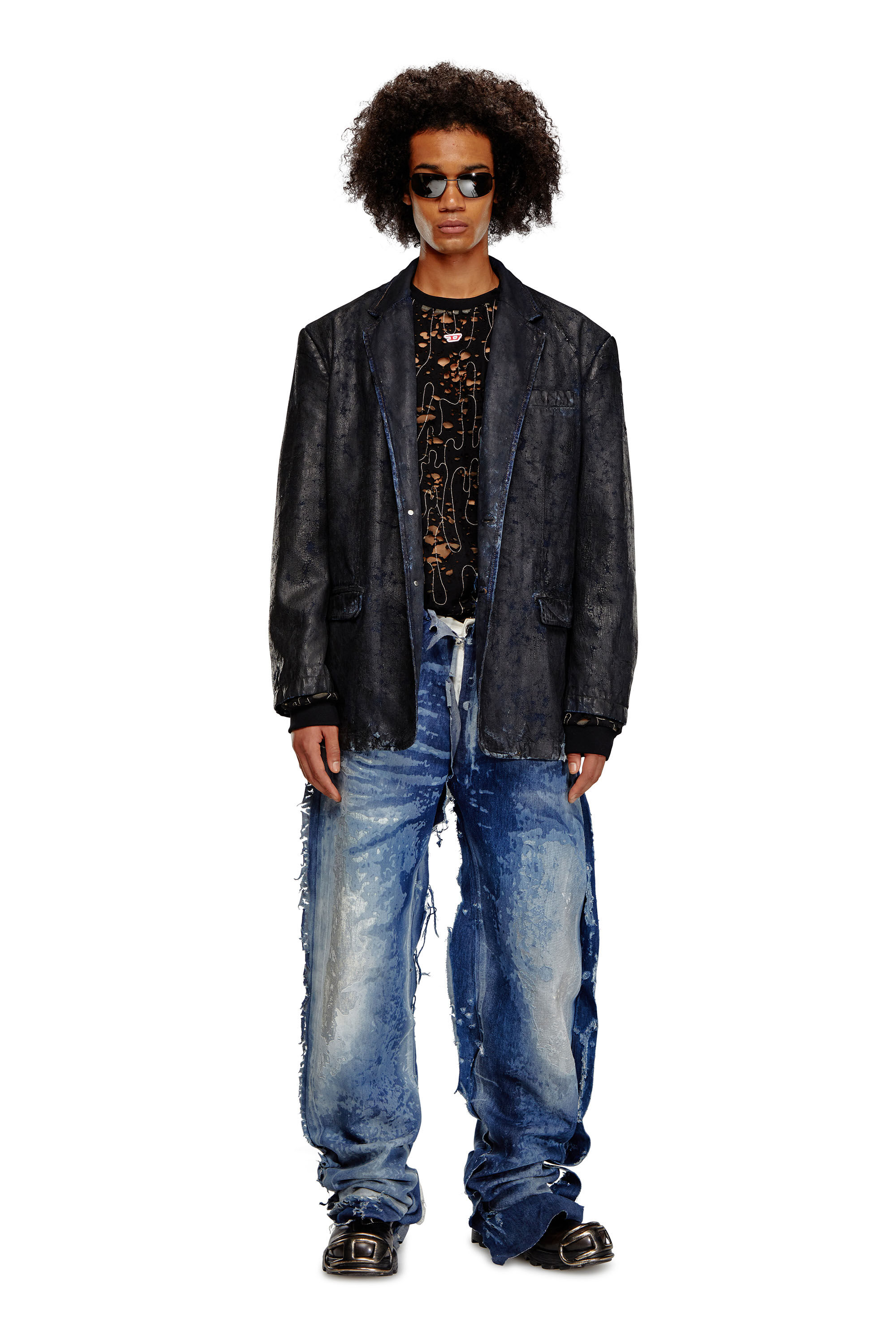 Men's Tulle T-shirt with destroyed jersey | Black | Diesel