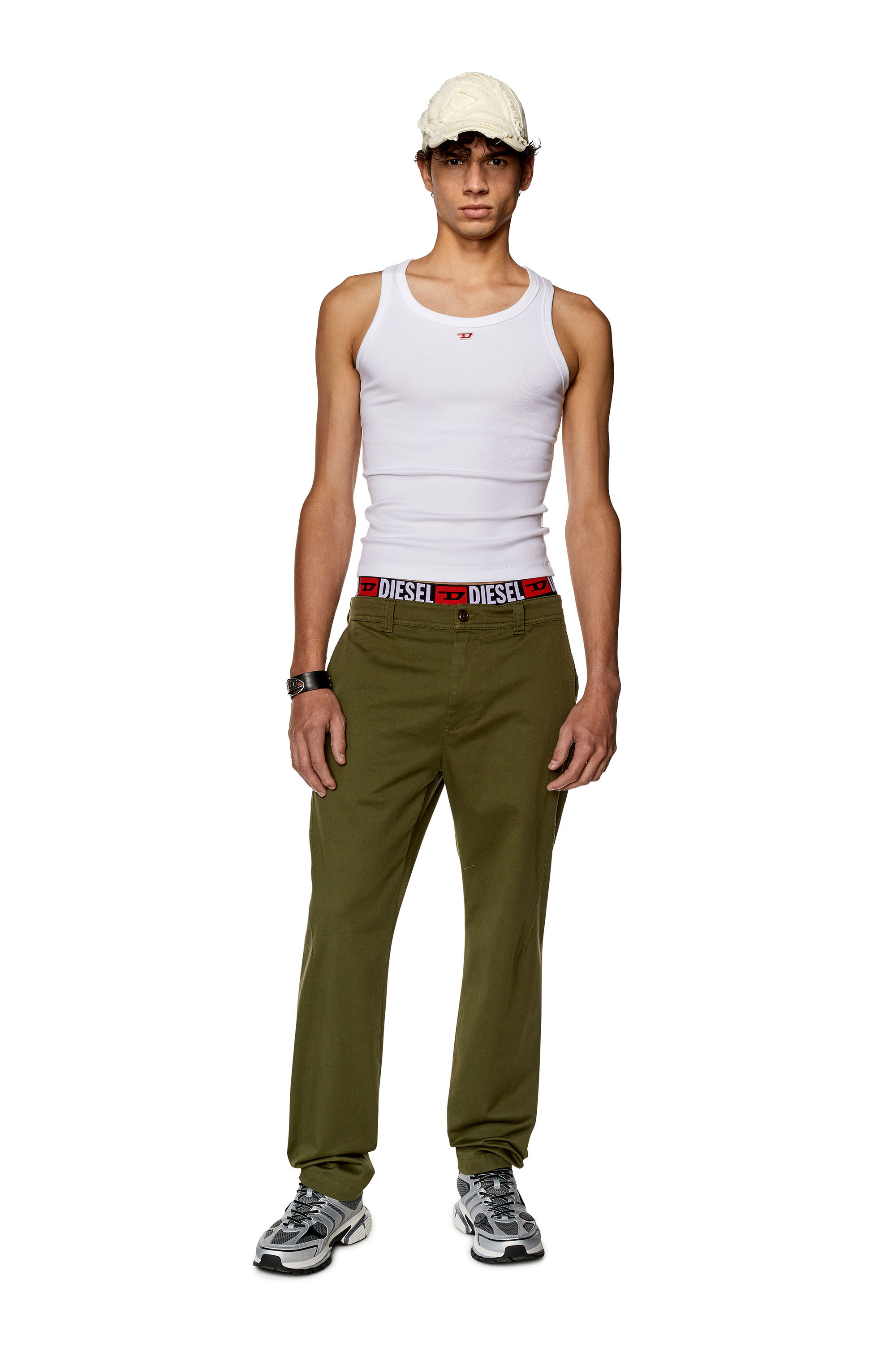 Diesel - P-DEAN, Male's Chino pants in cotton gabardine in Military Green - 1
