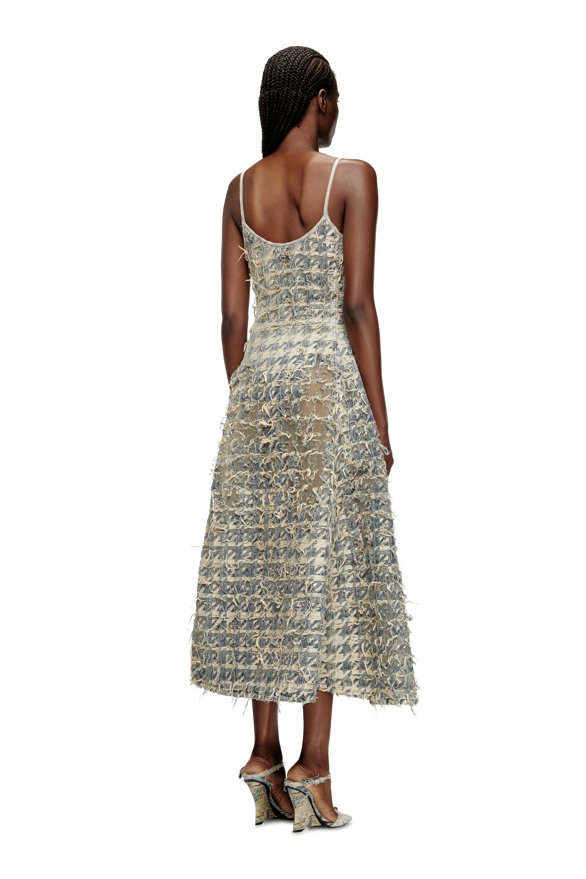 Diesel - DE-SWEENEY-LONG-FSH, Female's Long skirt in dévoré houndstooth denim in Light Blue - 4