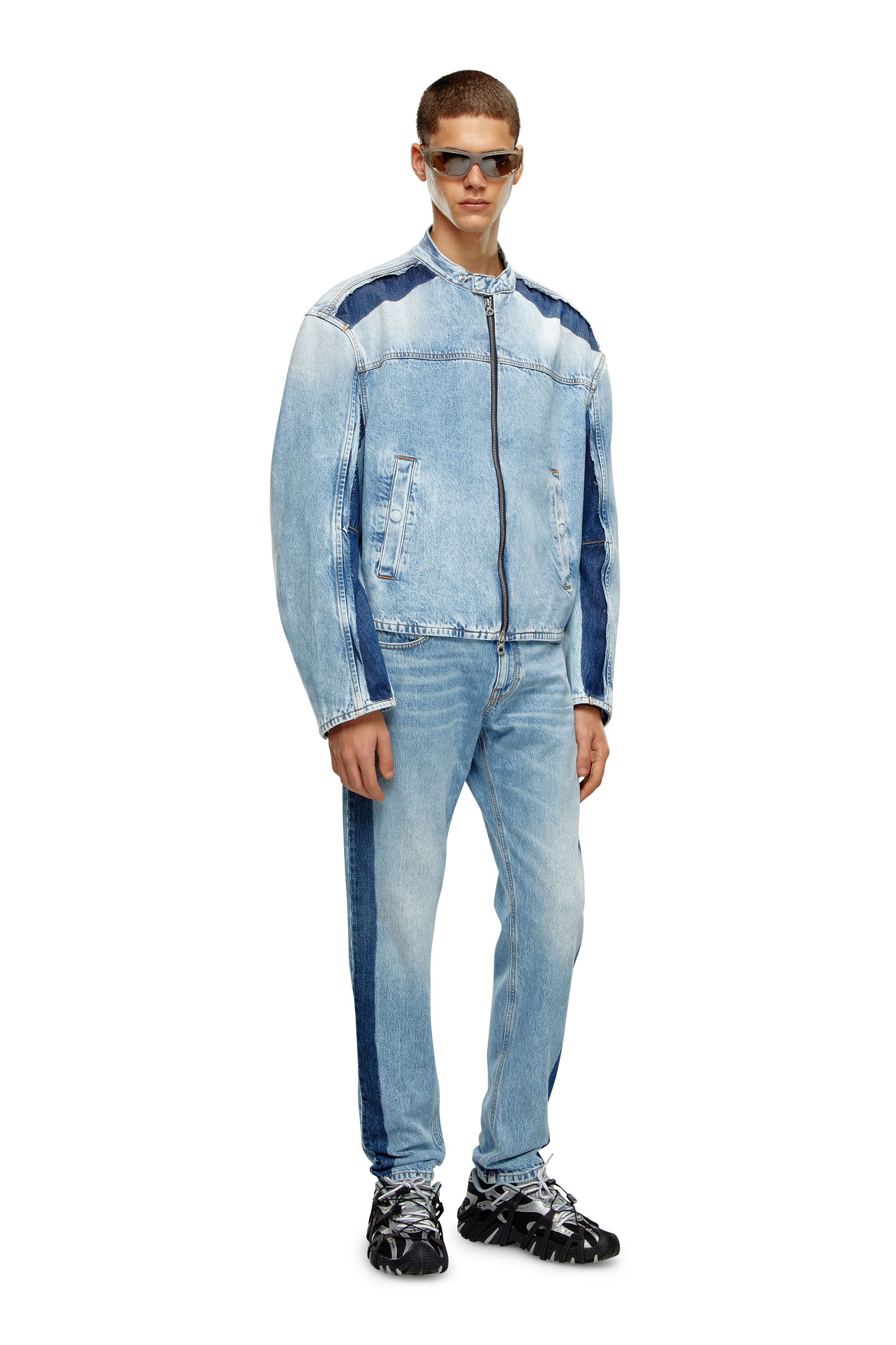 Diesel - D-MARGE-S1, Veste zippée en denim bicolore Homme in Bleu - 1