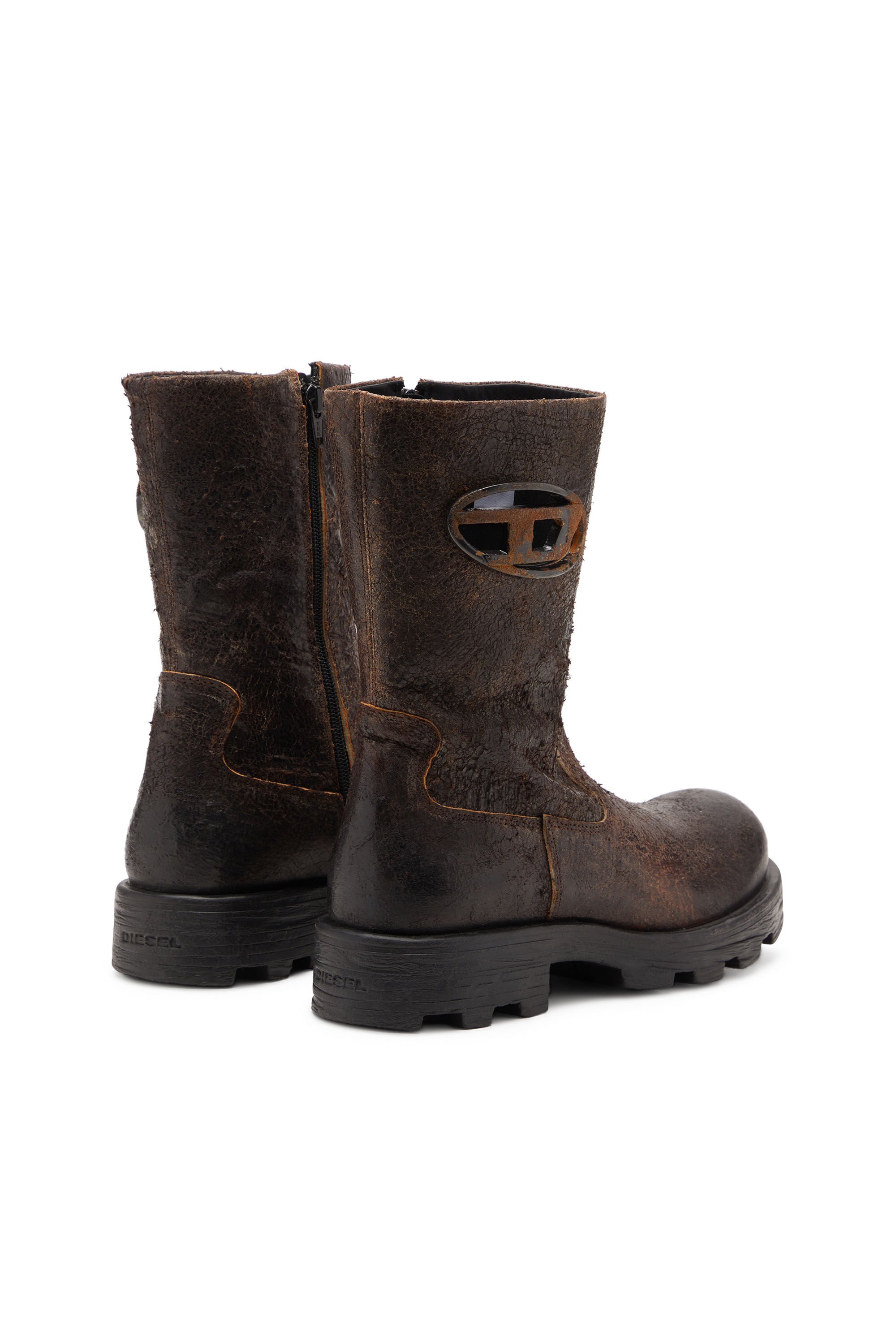 Diesel - D-HAMMER BKR D W, Female's D-Hammer-Biker boots in distressed crackled suede in Brown - 3