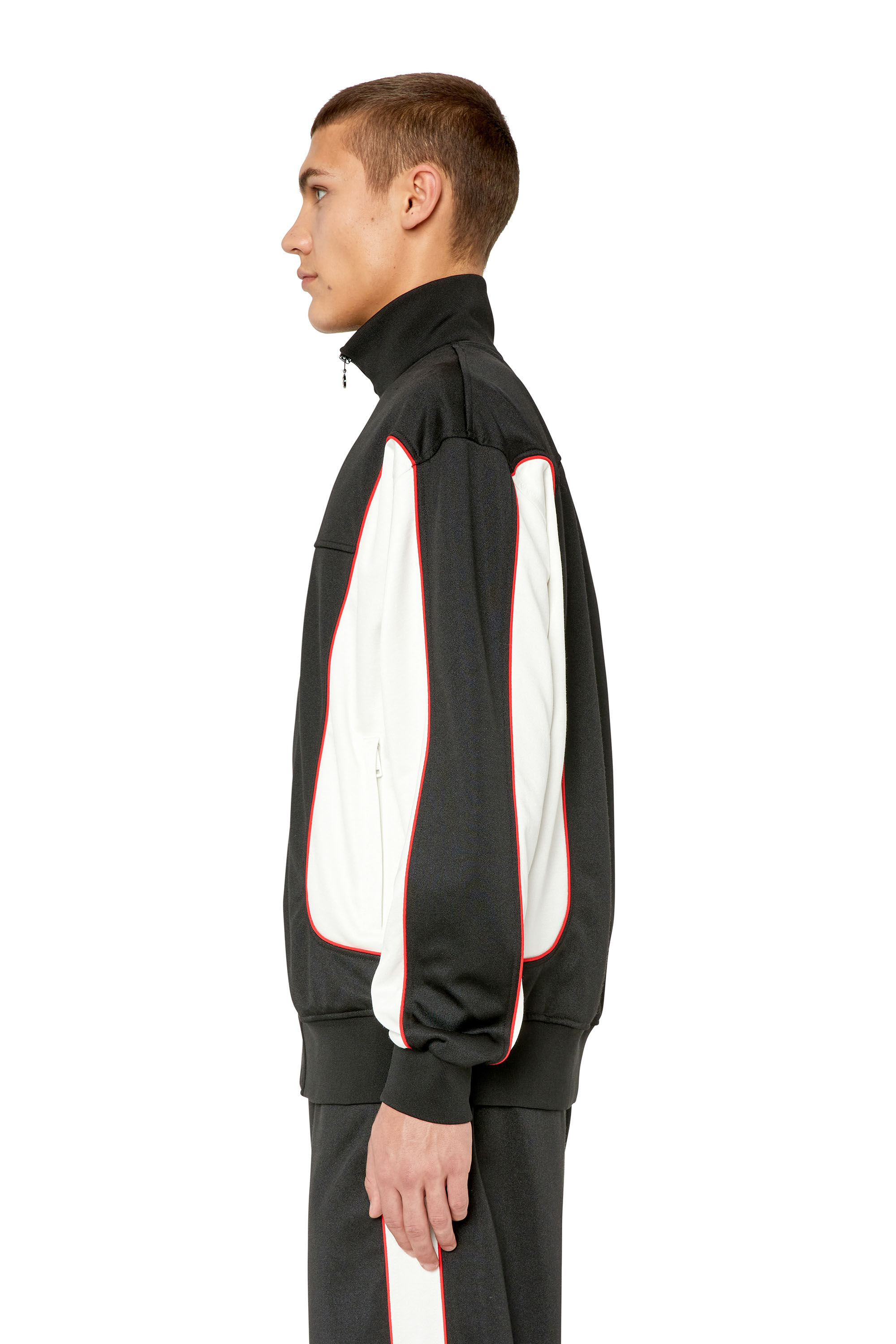 Diesel - S-RELIK, Male's Track jacket with colour-block sides in White/Black - 6