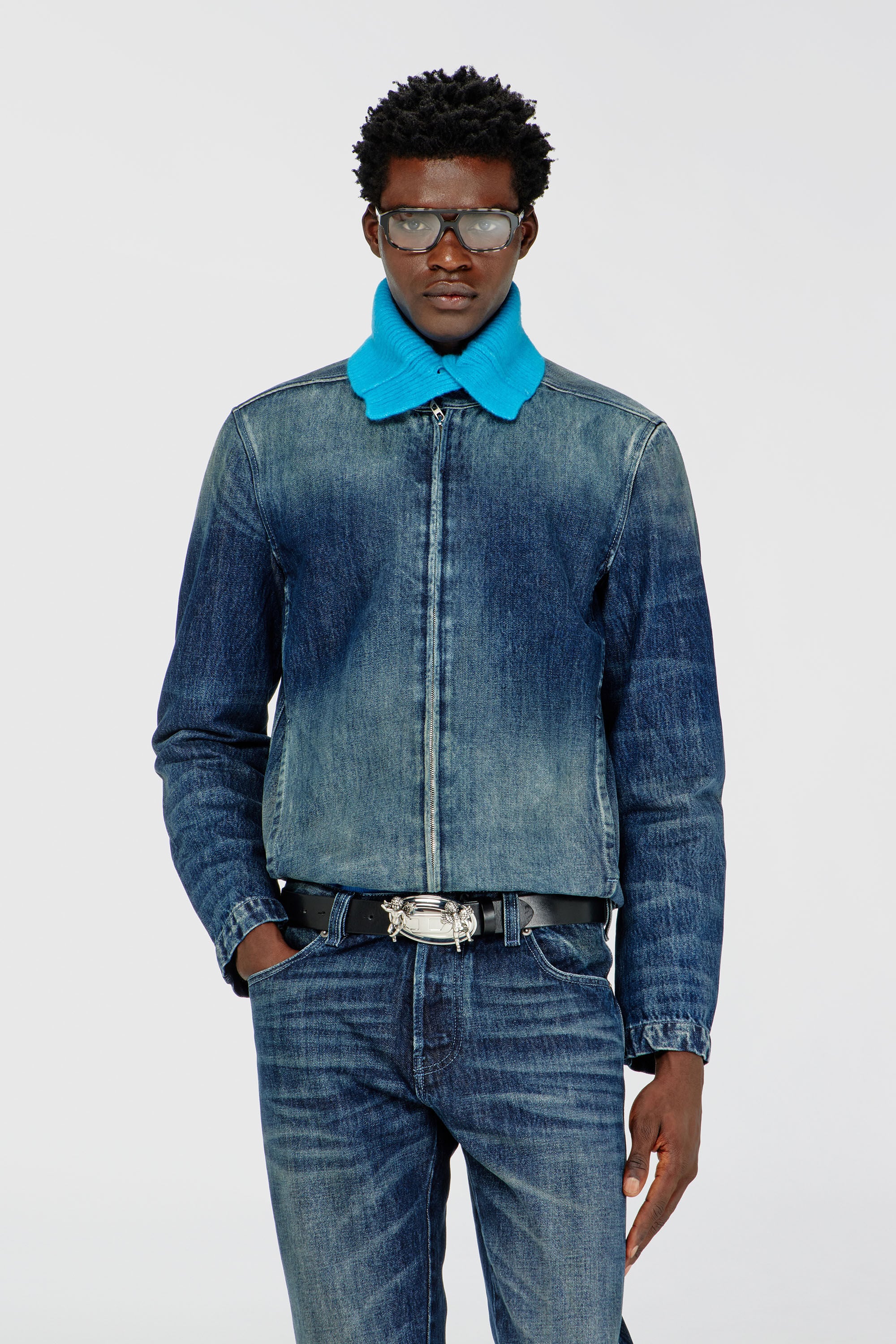 Diesel - D-GLORY-FSJ, Chaqueta tipo moto de denim Hombre in Azul marino - 3