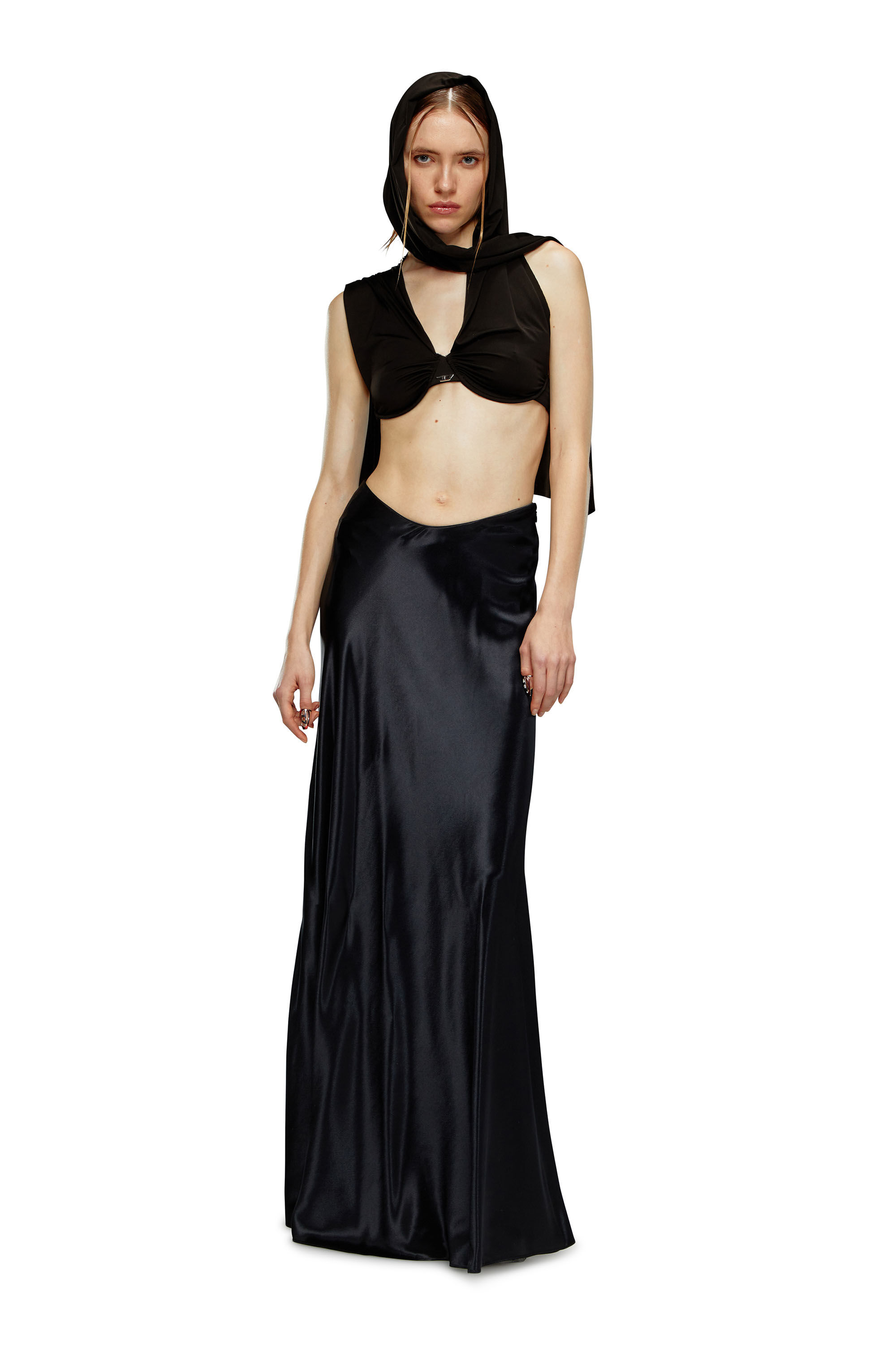 Diesel - O-SYREN, Jupe longue en satin Femme in Noir - 1