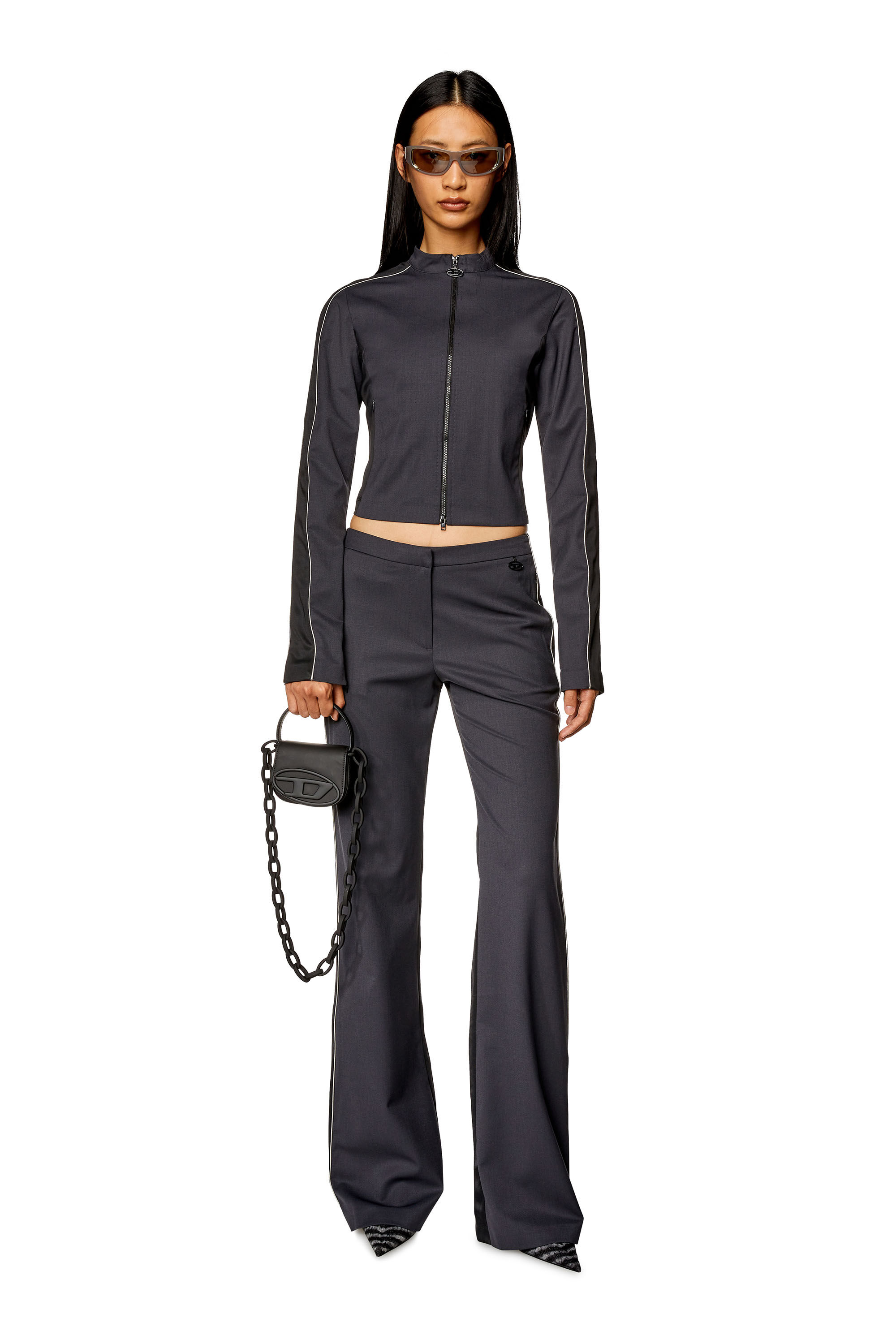 Diesel - G-FORT, Woman's Racer jacket in double-knit and wool blend in Black/Grey - 1